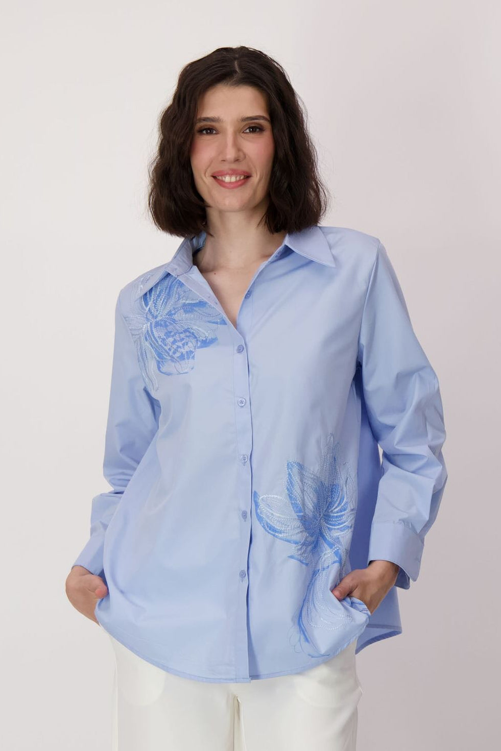 Blue Floral Embroidery Shirt