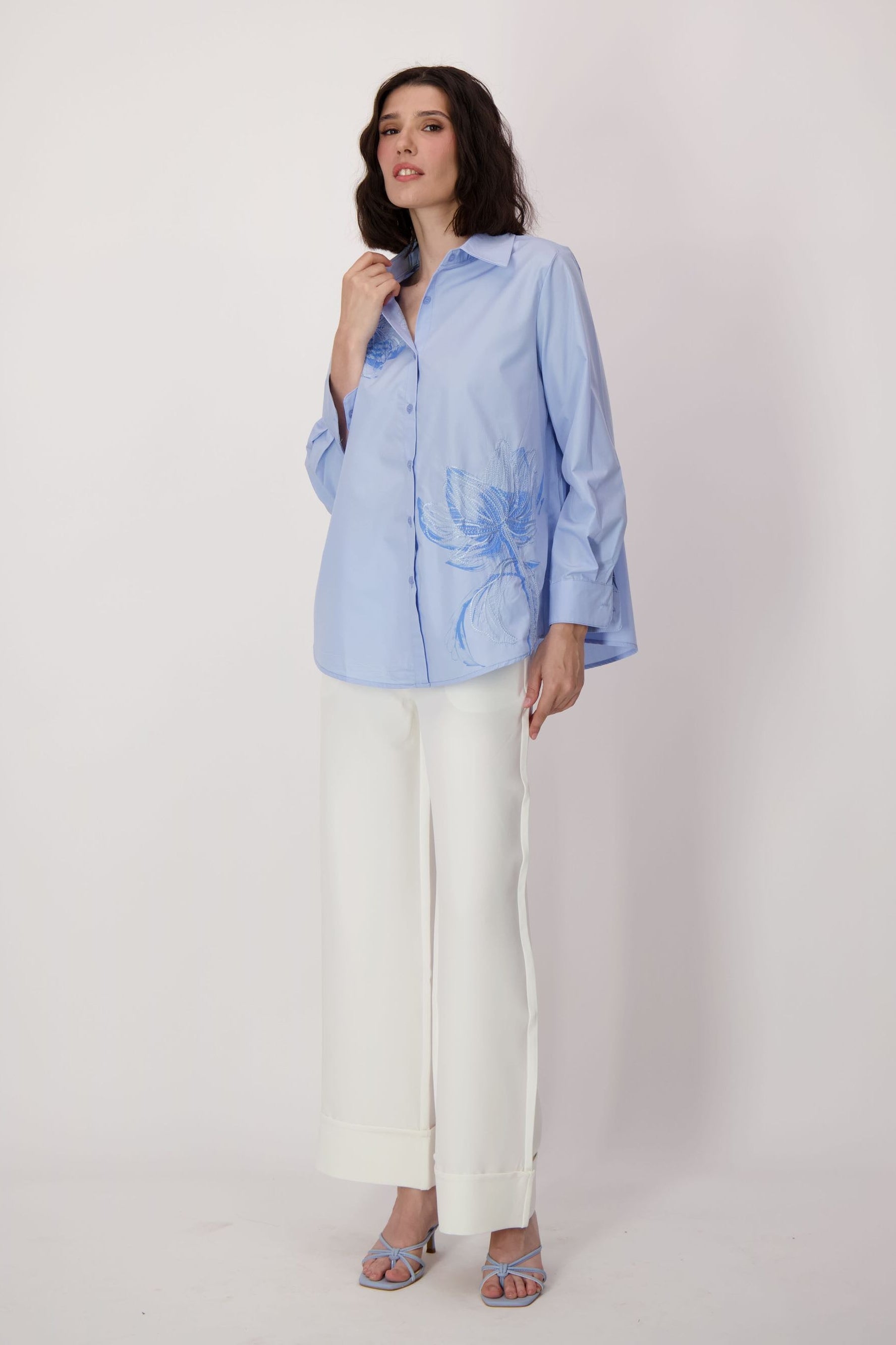 Blue Floral Embroidery Shirt