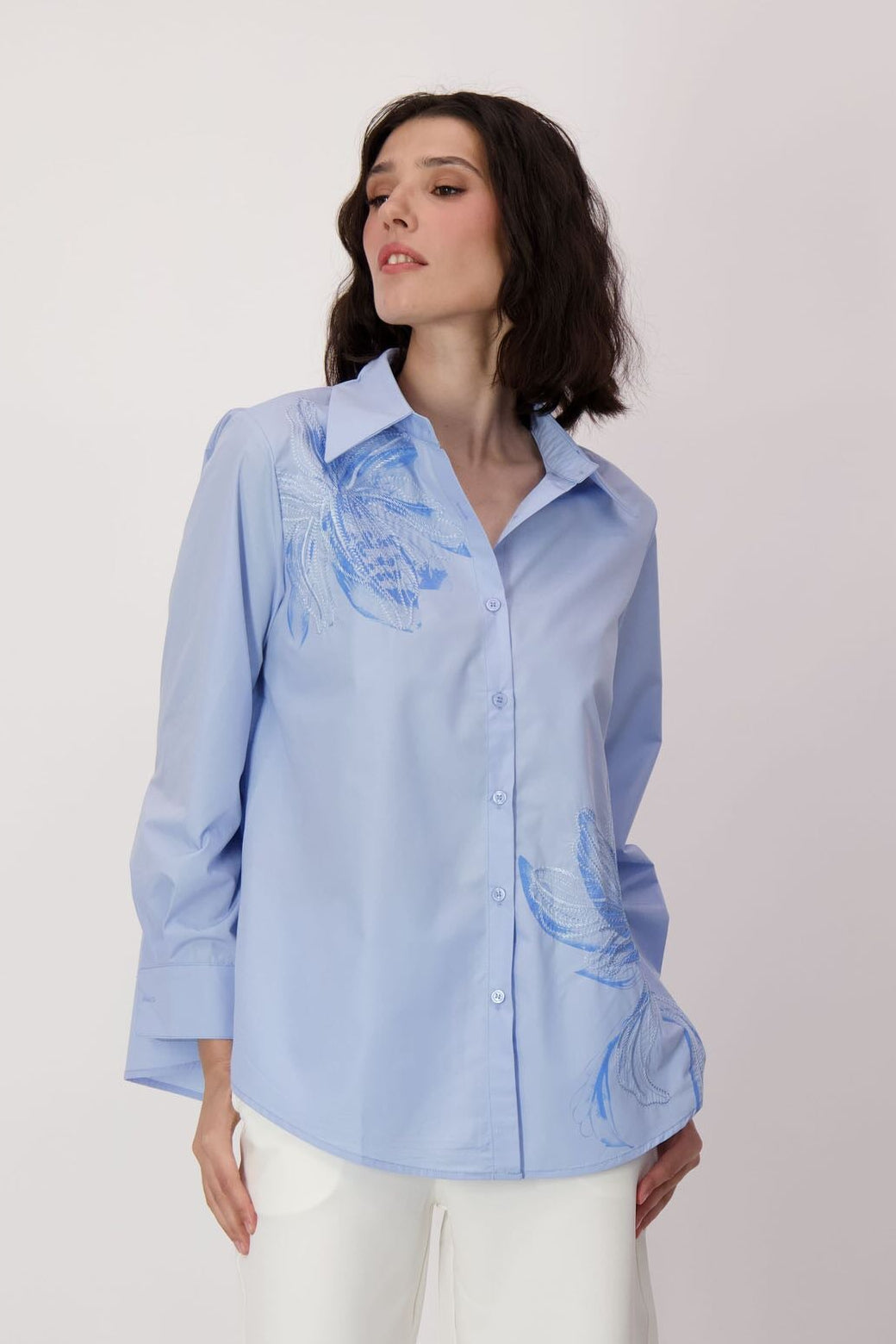 Blue Floral Embroidery Shirt