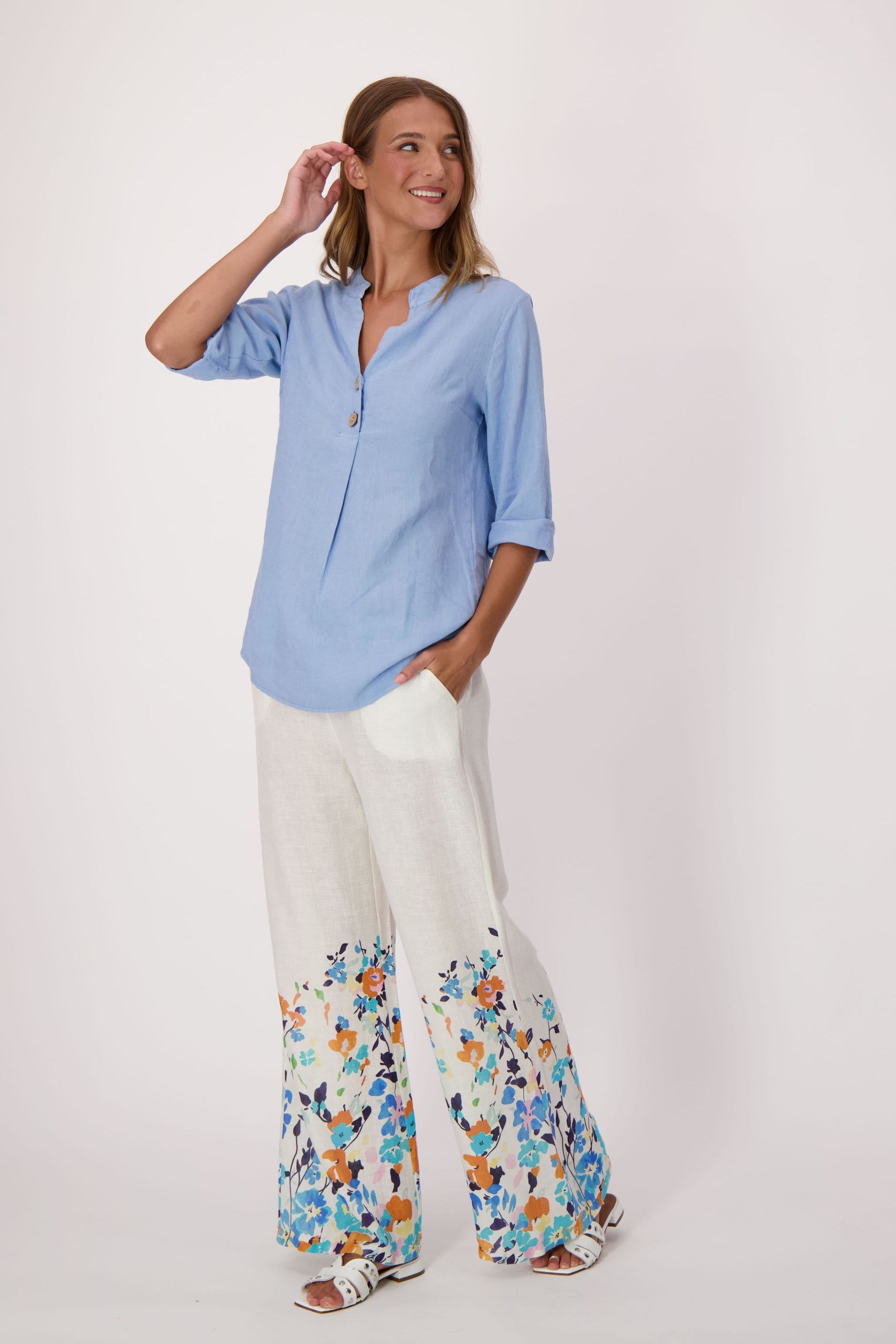 Climbing Floral Linen-Blend Pant