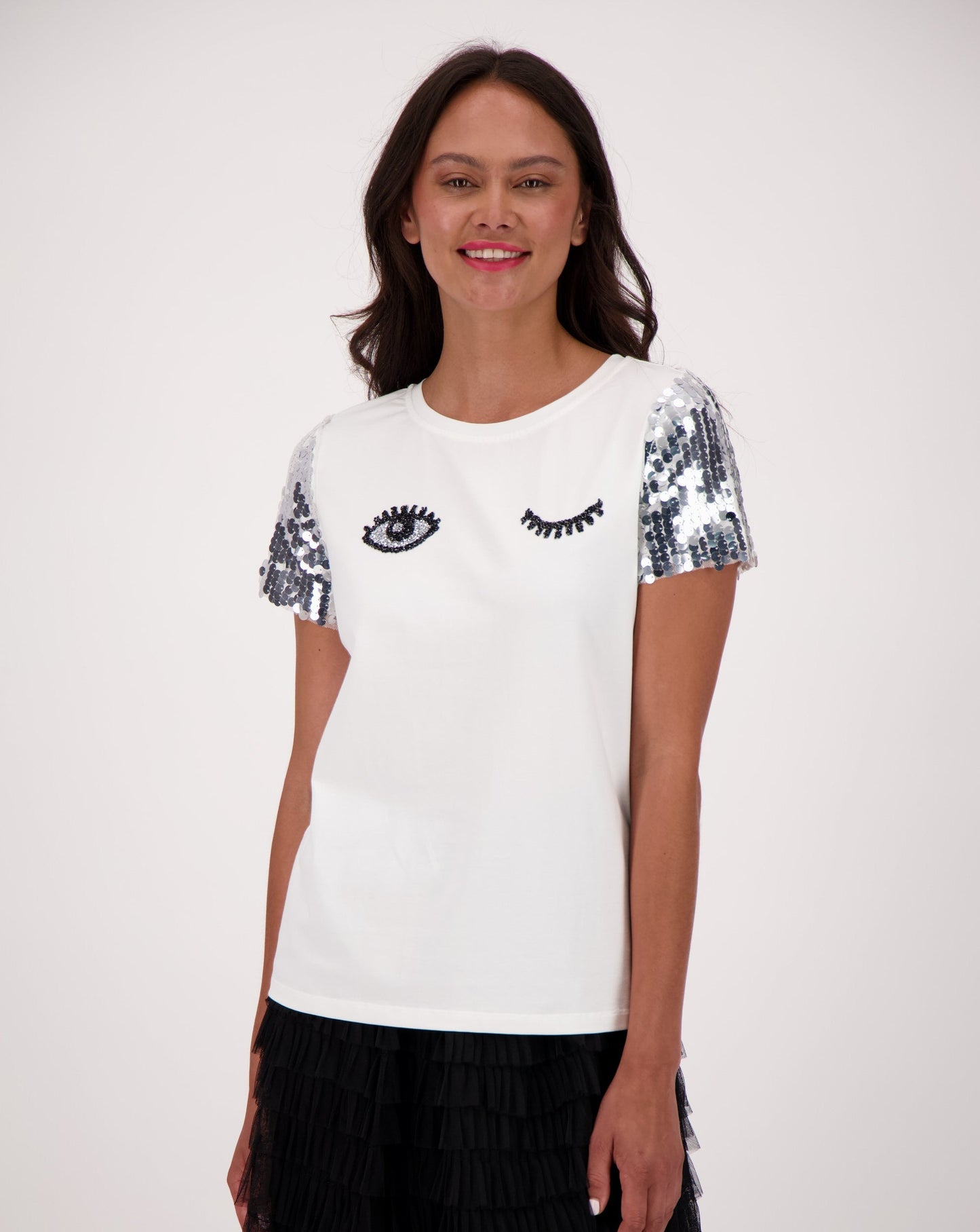 Glam Sleeves Embroidered Winking Eye T-Shirt