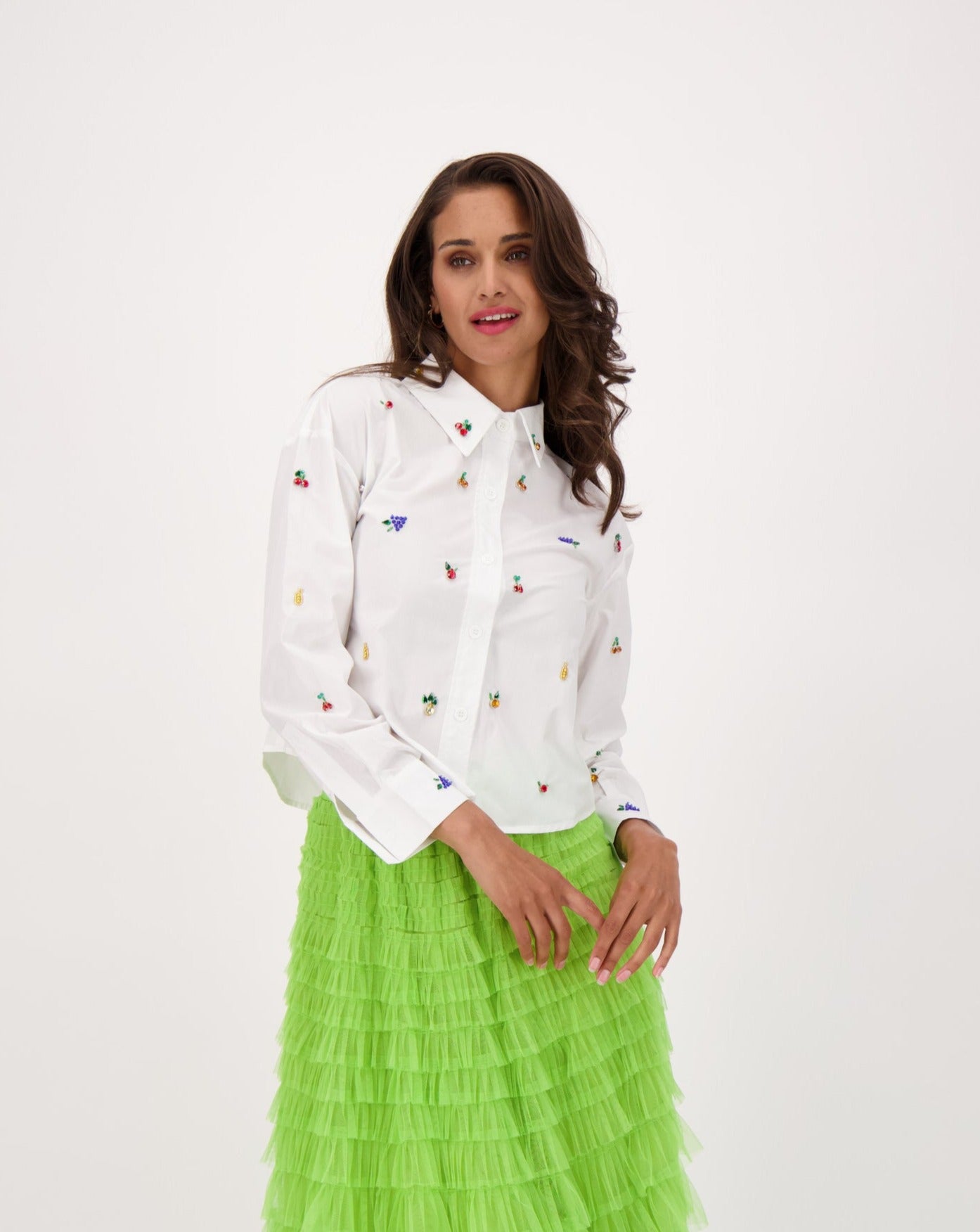 Multi Fruity Embellished Button Down Shirt