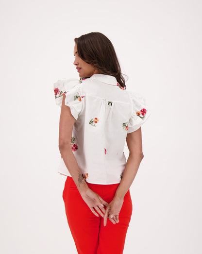 Ruffle Sleeve Embroidered Blouse