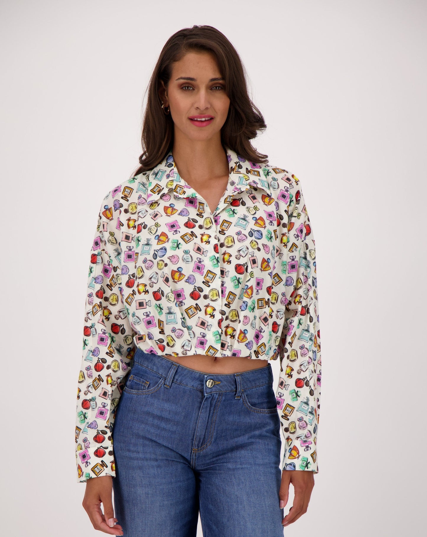 Parfum Long Sleeve Cropped Button Up Shirt