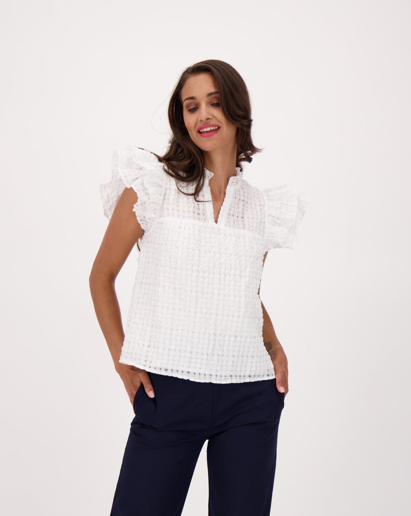 Ruffle Sleeve Baby Doll Blouse