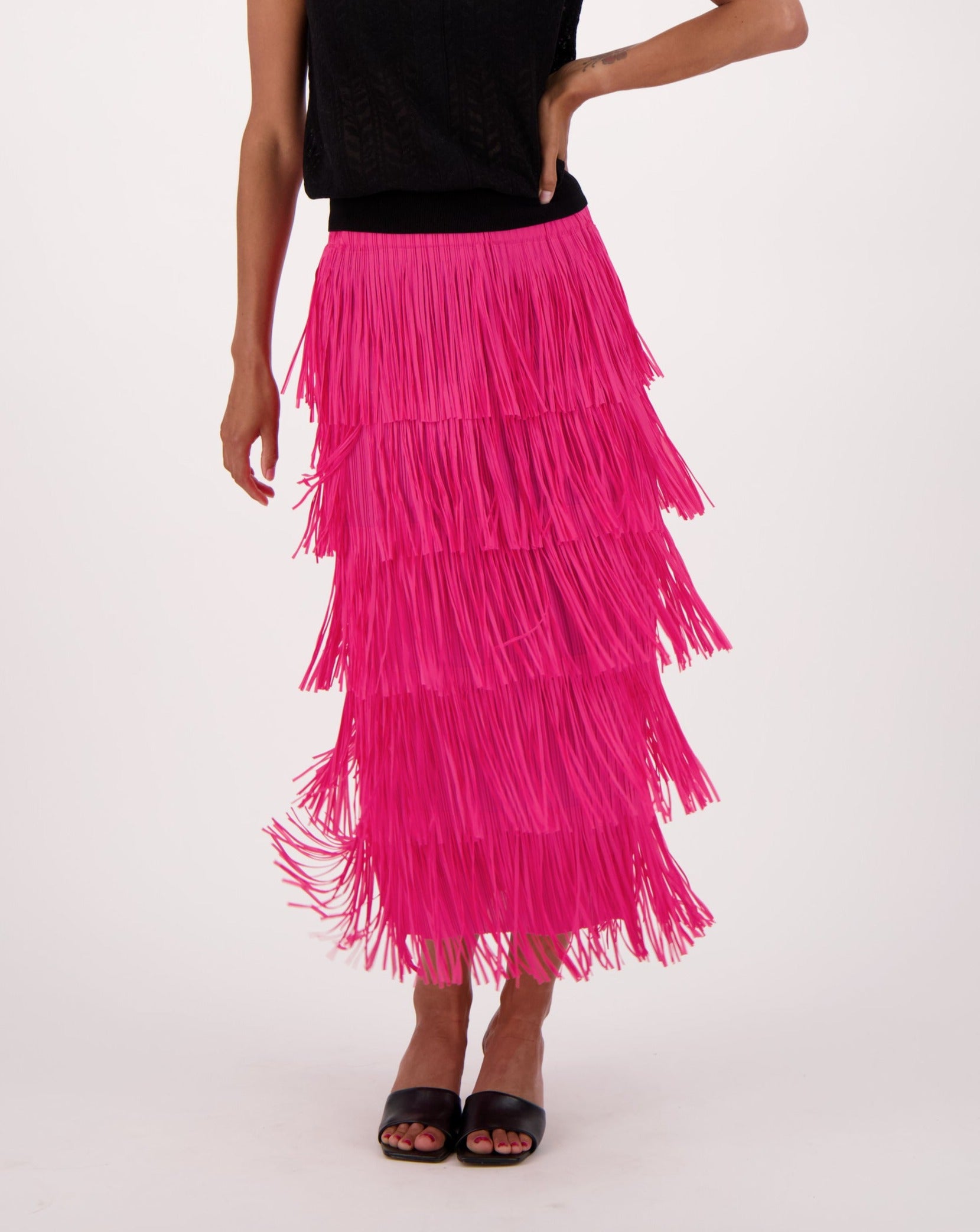 Fringe Trim Long Skirt