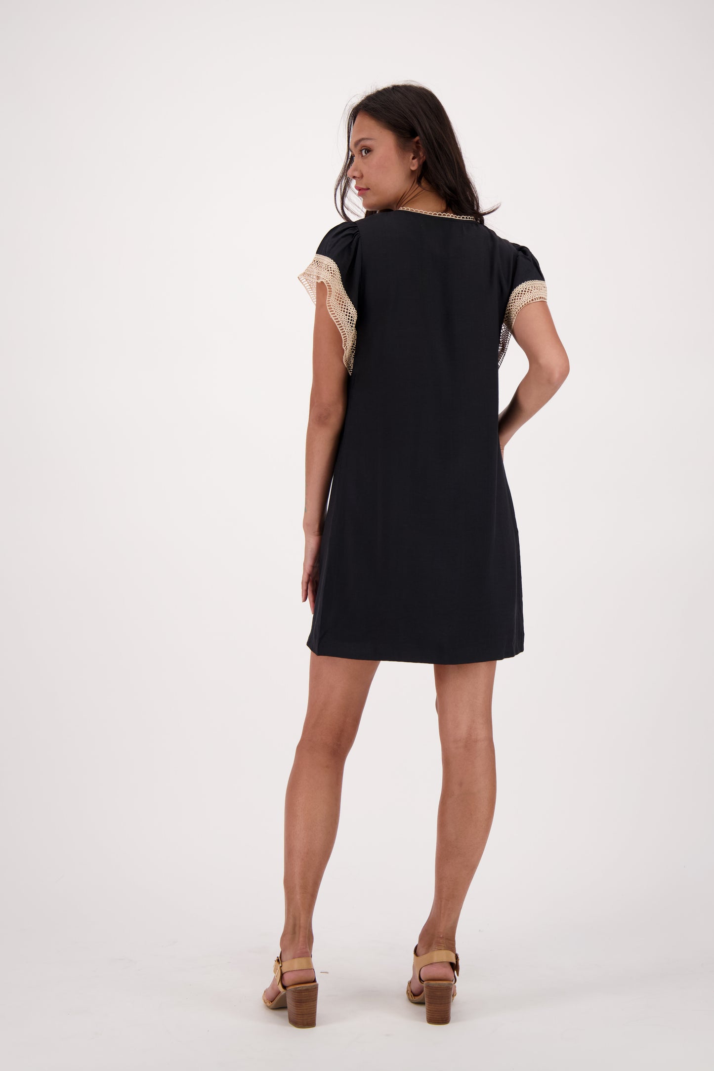 Flutter Sleeve Little Black Dress With Lace Details