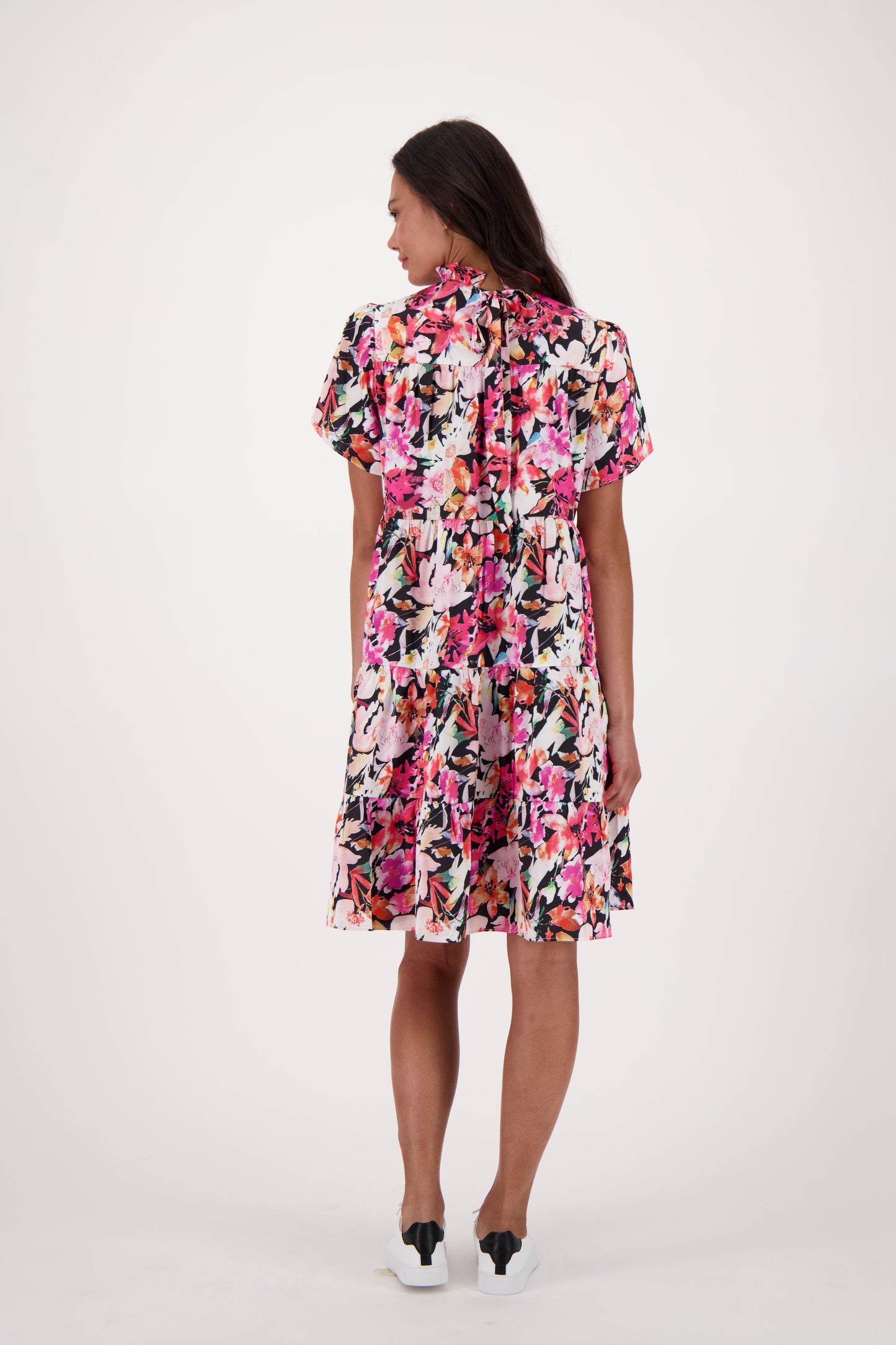 Pink Bloom Flutter Sleeve Tiered Dress