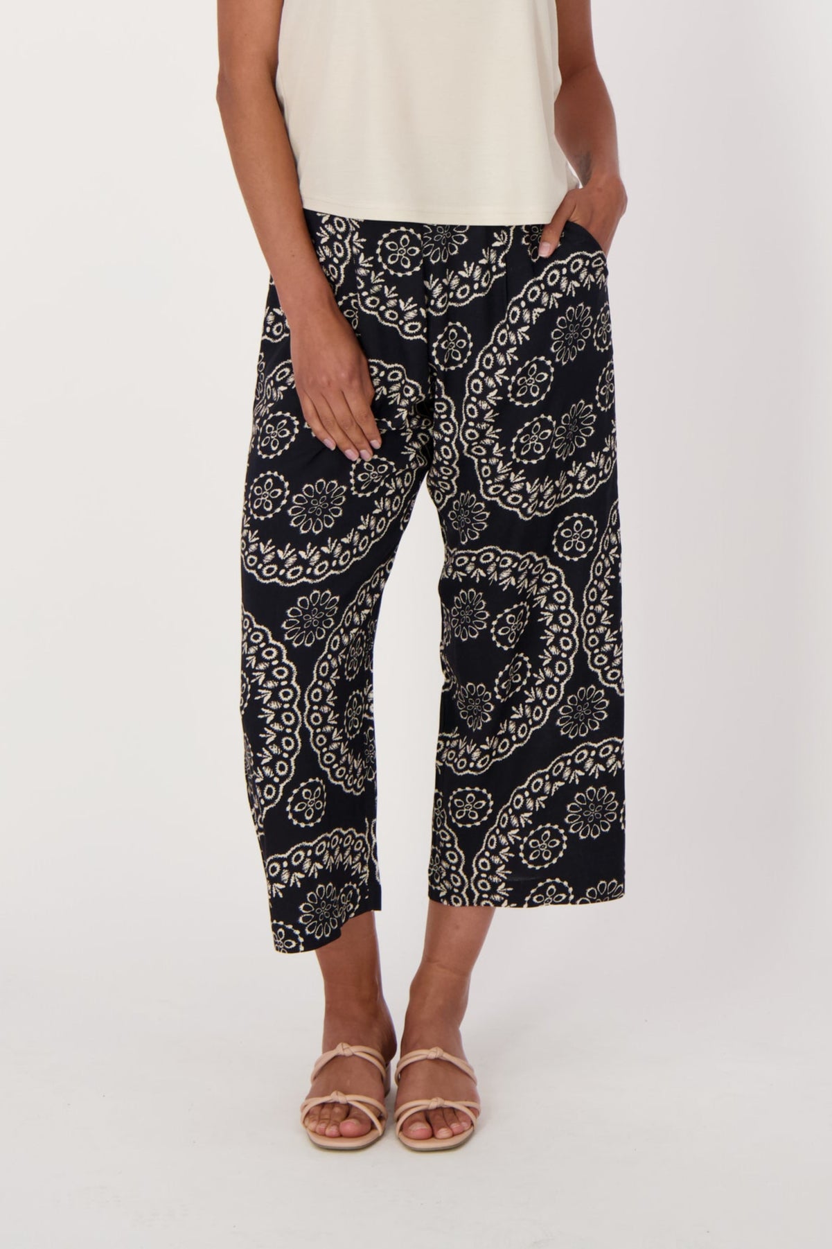 Coastal Print Wide Leg Pants