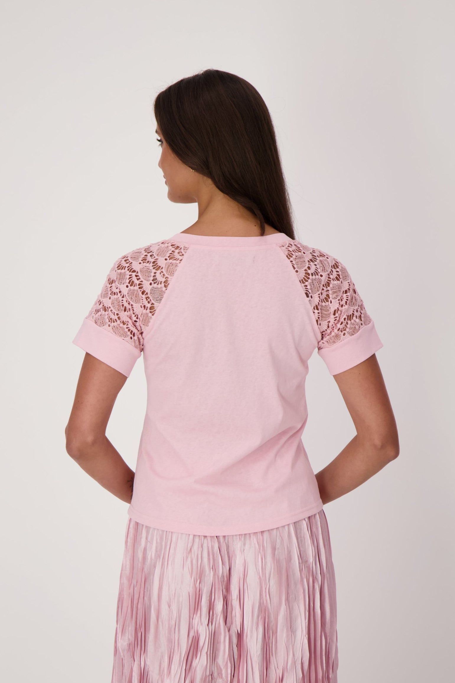 V-Neck T-Shirt With Lace Sleeves