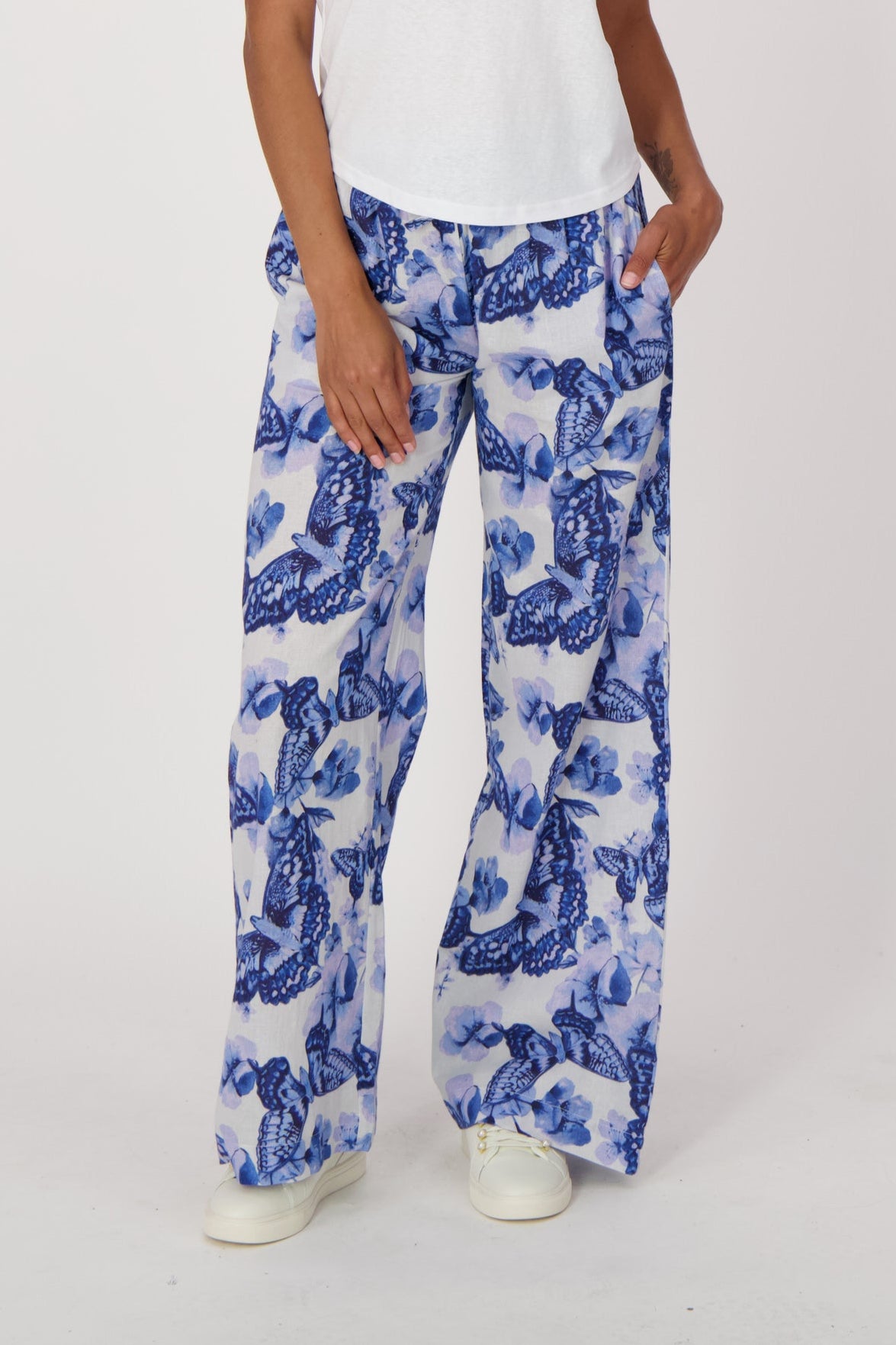 Butterfly Print Wide Leg Pants