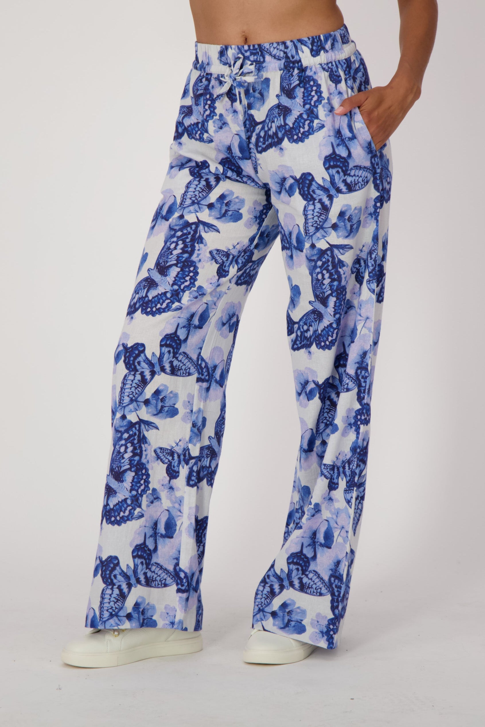 Butterfly Print Wide Leg Pants