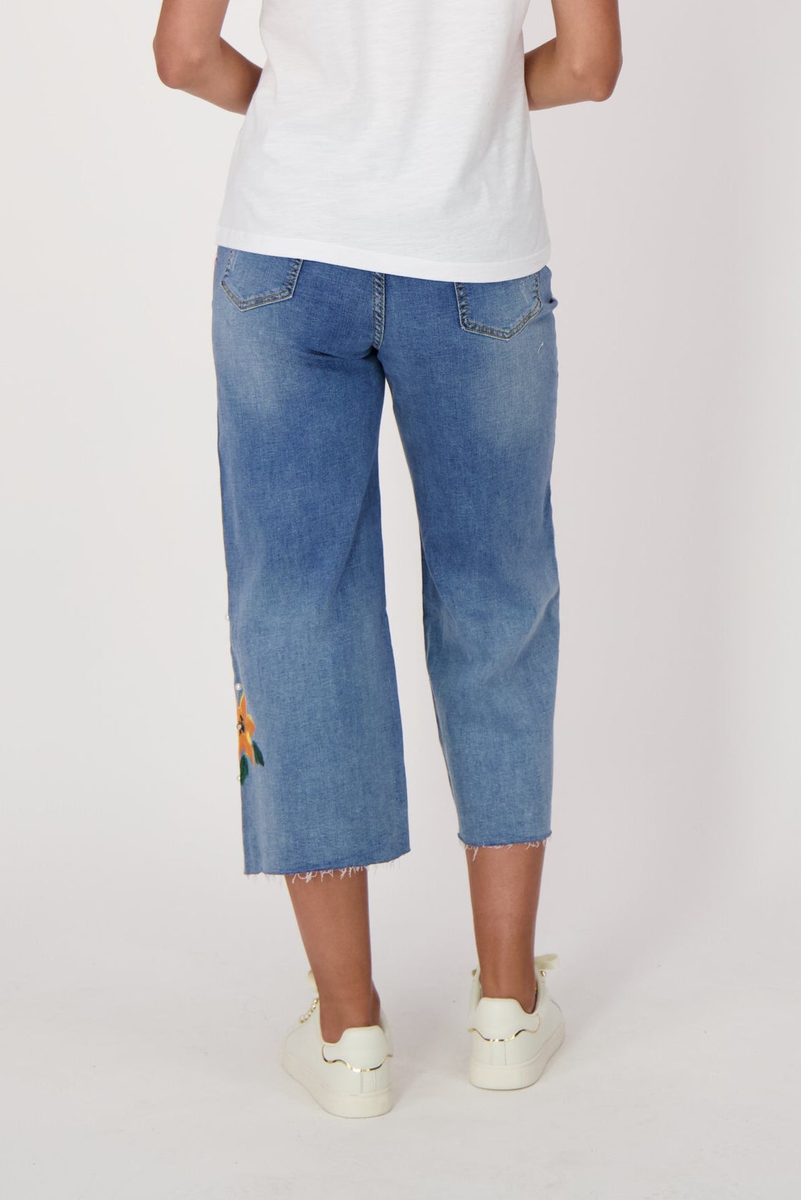 Capri Denim With Silver Paint And Flowers