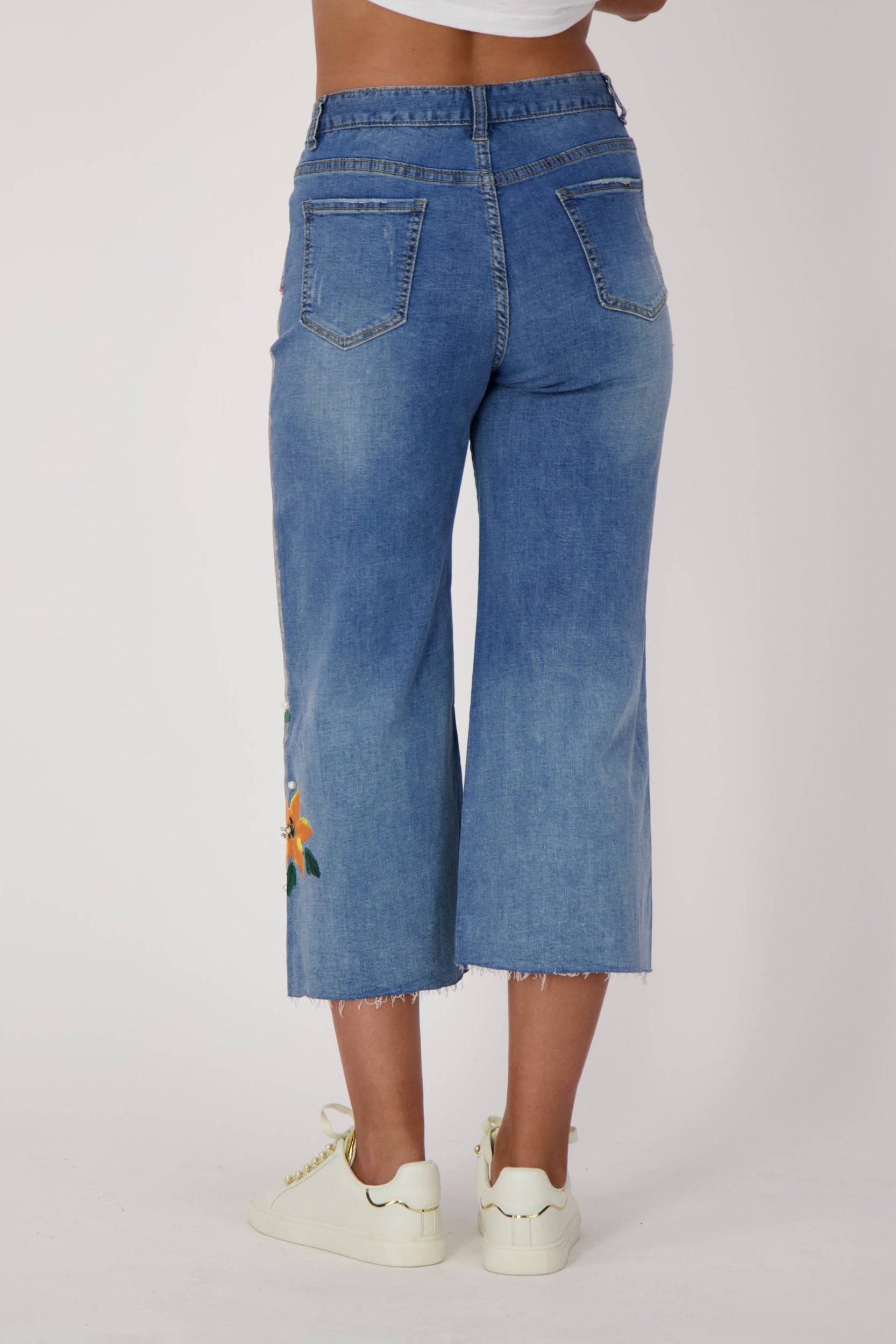 Capri Denim With Silver Paint And Flowers
