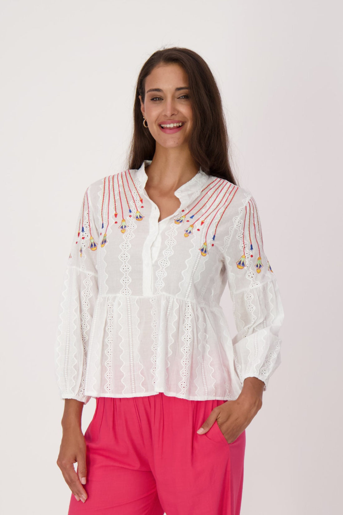 Embroidered String Of Lights Ruffle Blouse