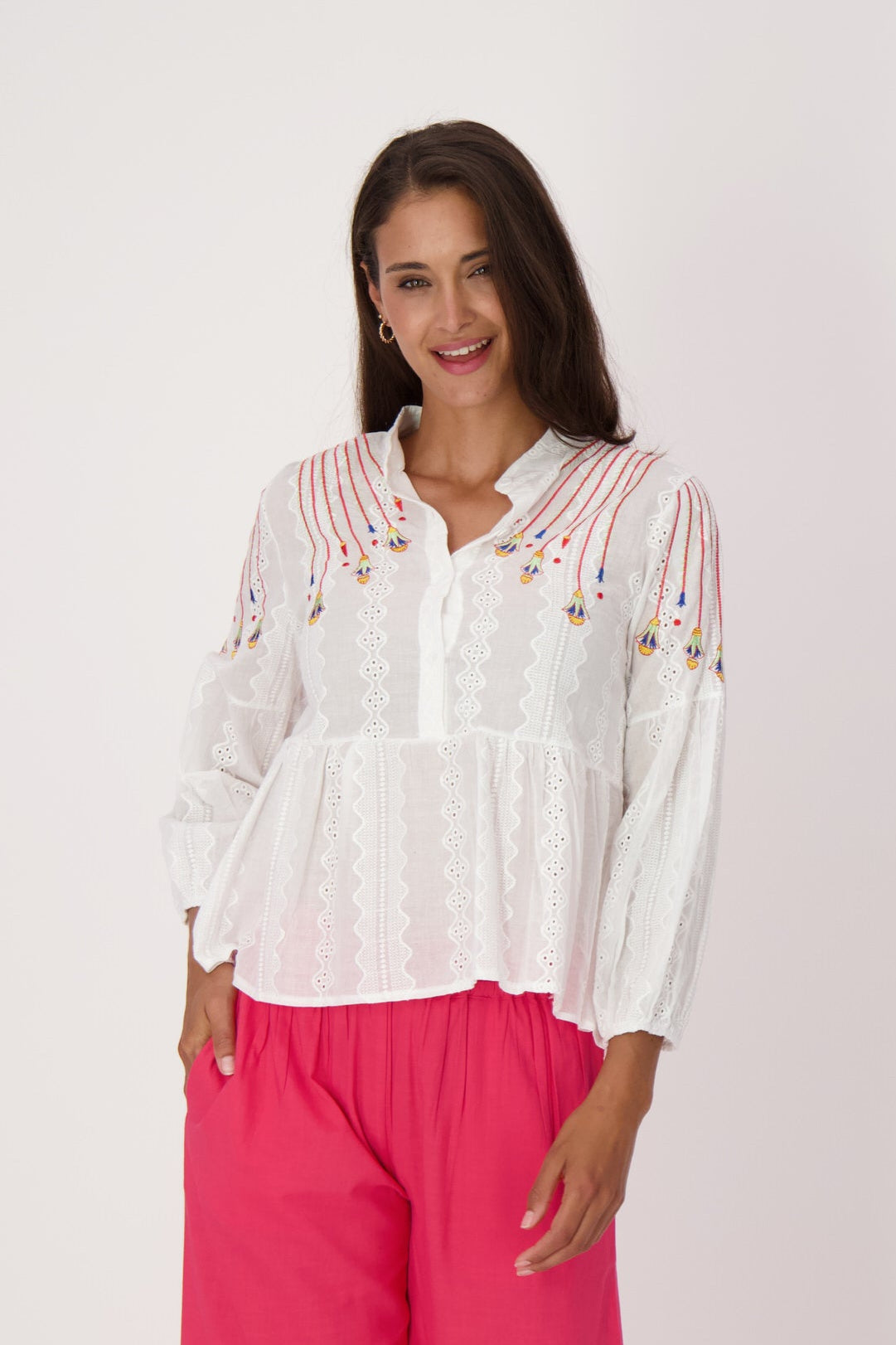 Embroidered String Of Lights Ruffle Blouse