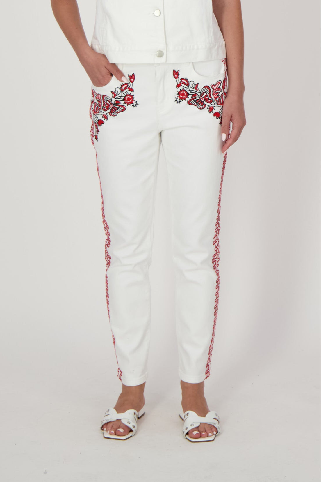 Ivory Embroidered Denim Pant