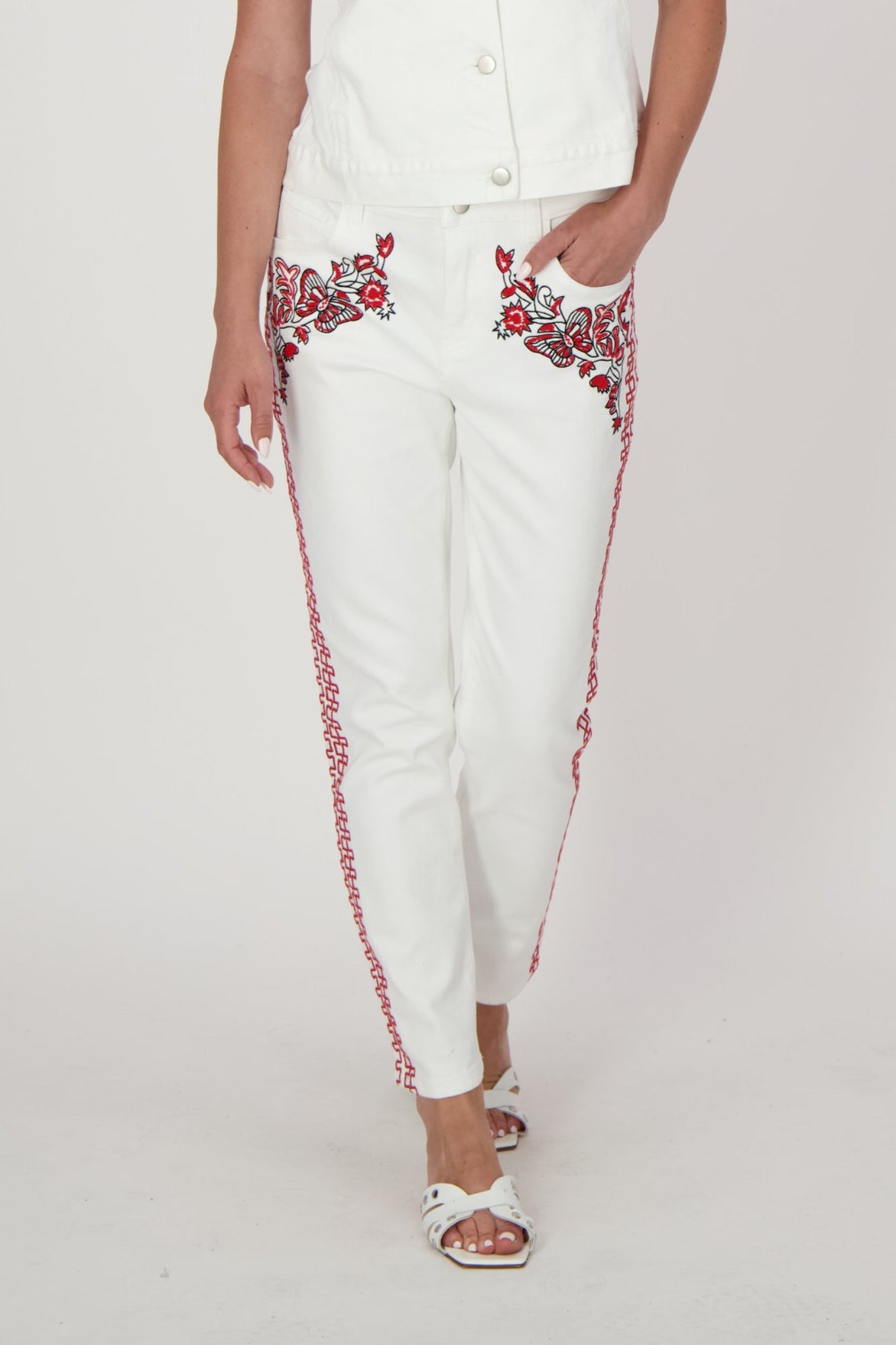 Ivory Embroidered Denim Pant