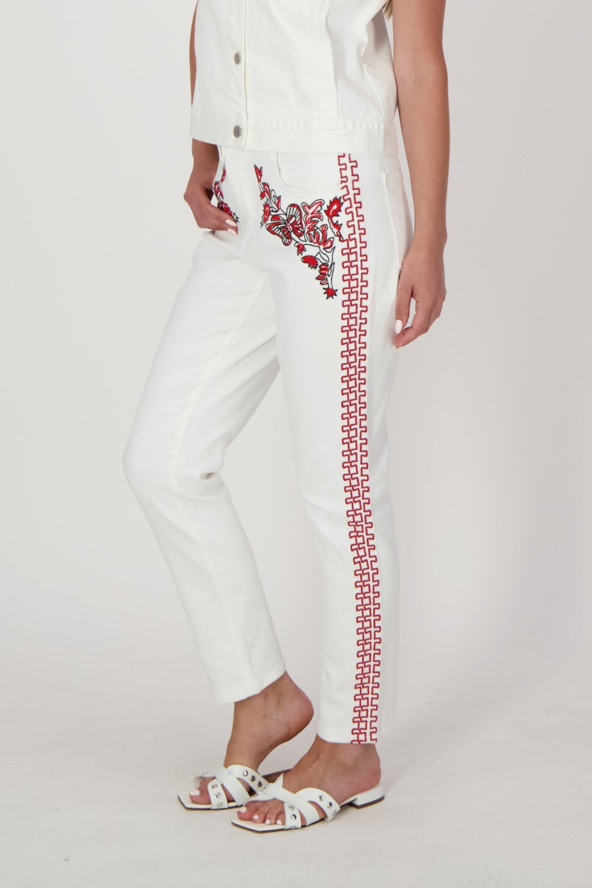 Ivory Embroidered Denim Pant