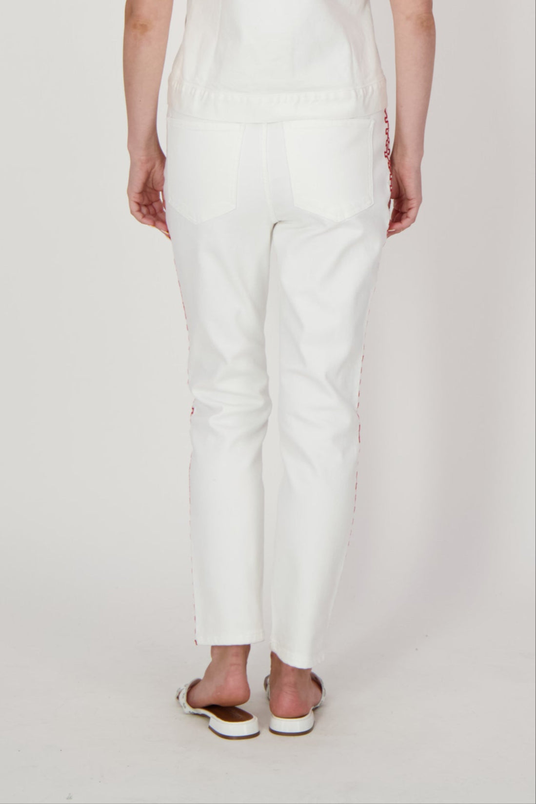 Ivory Embroidered Denim Pant