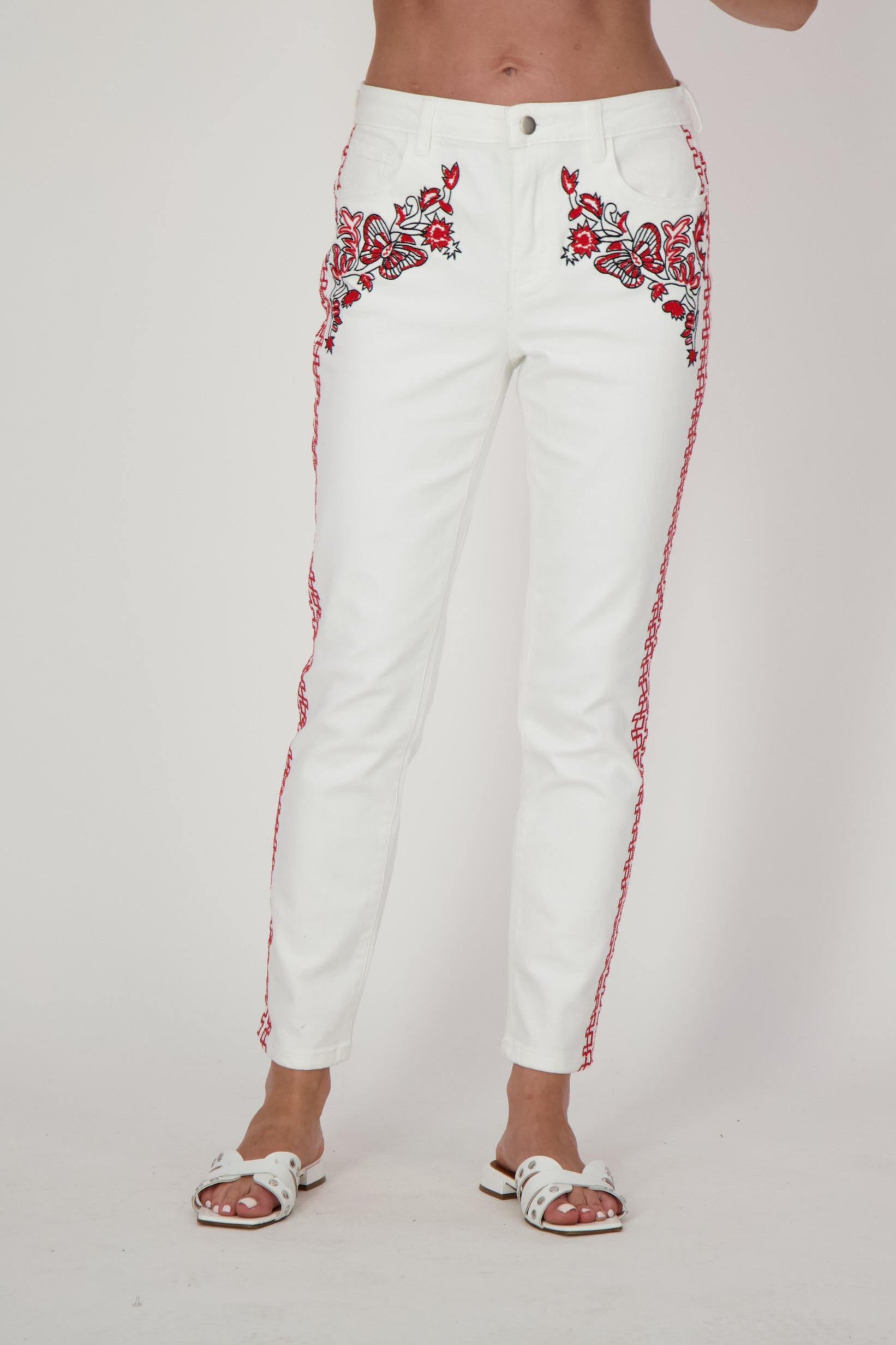 Ivory Embroidered Denim Pant