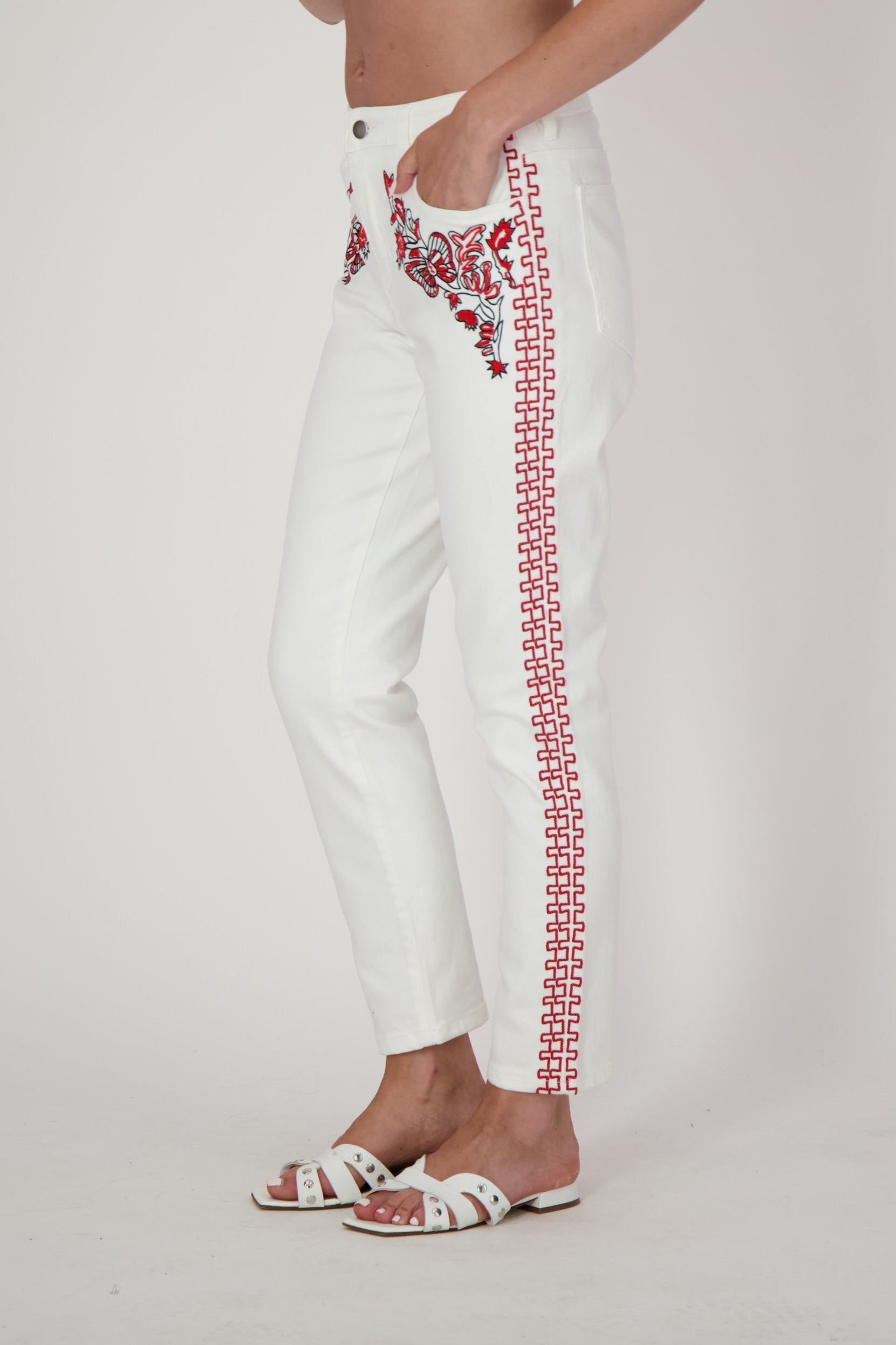 Ivory Embroidered Denim Pant