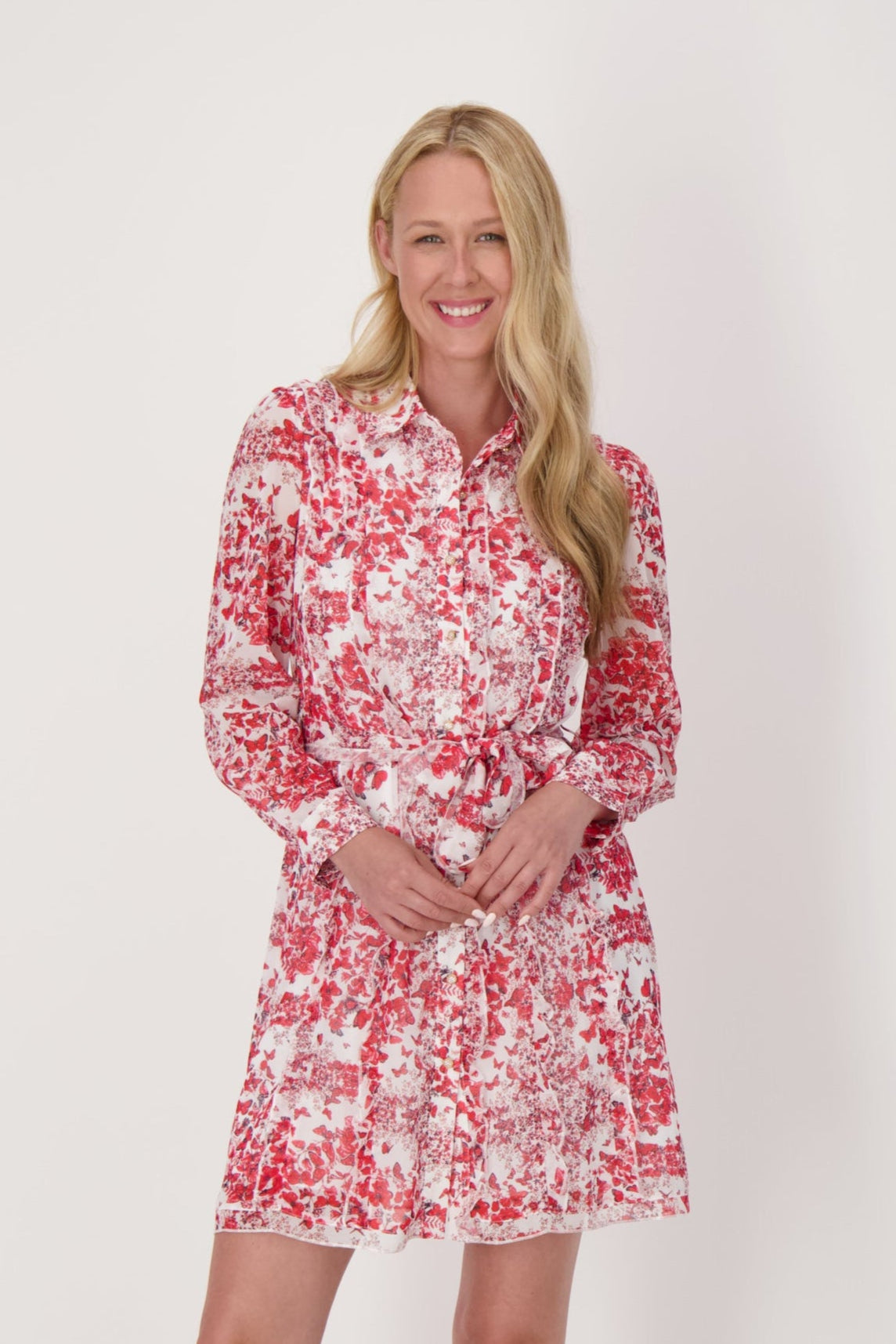 Butterfly Print Belted Dress