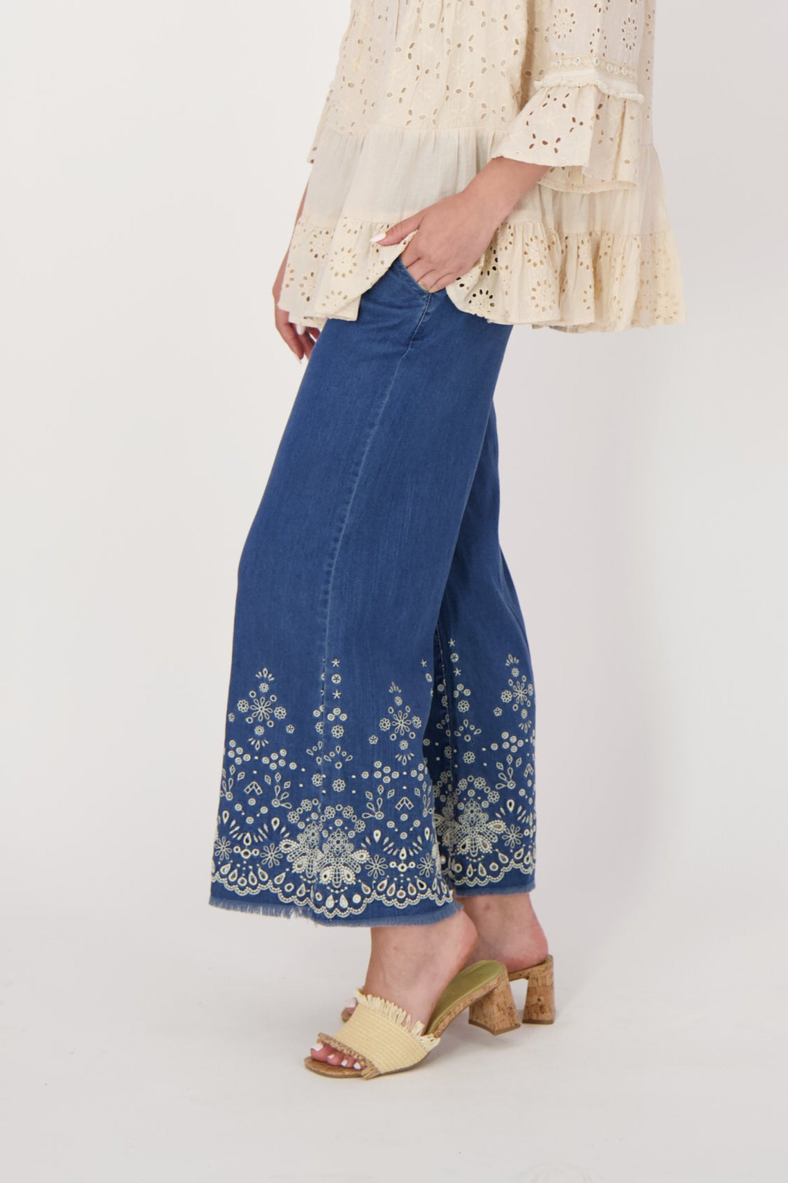 Embroidered Hem Tencel Pant