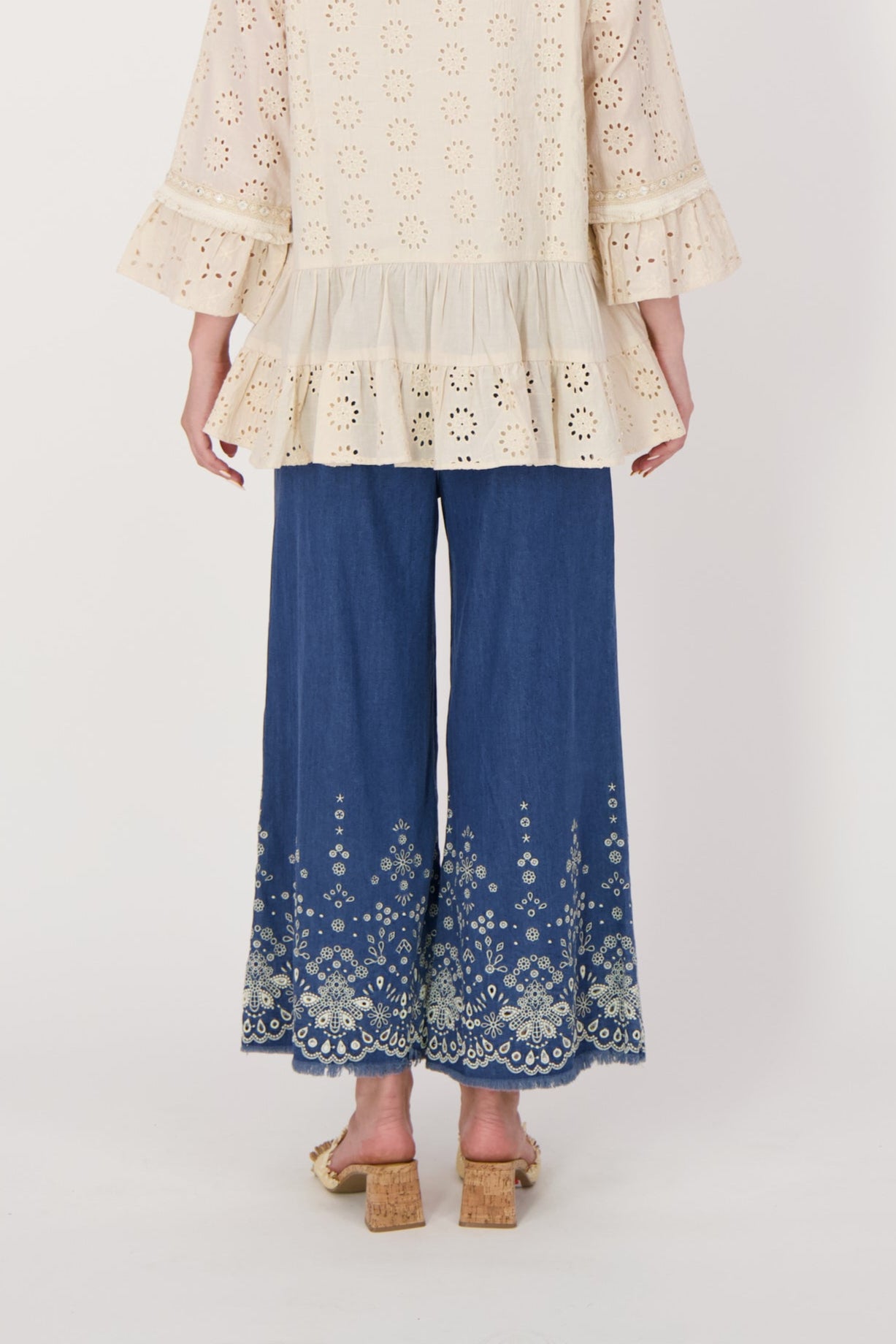 Embroidered Hem Tencel Pant