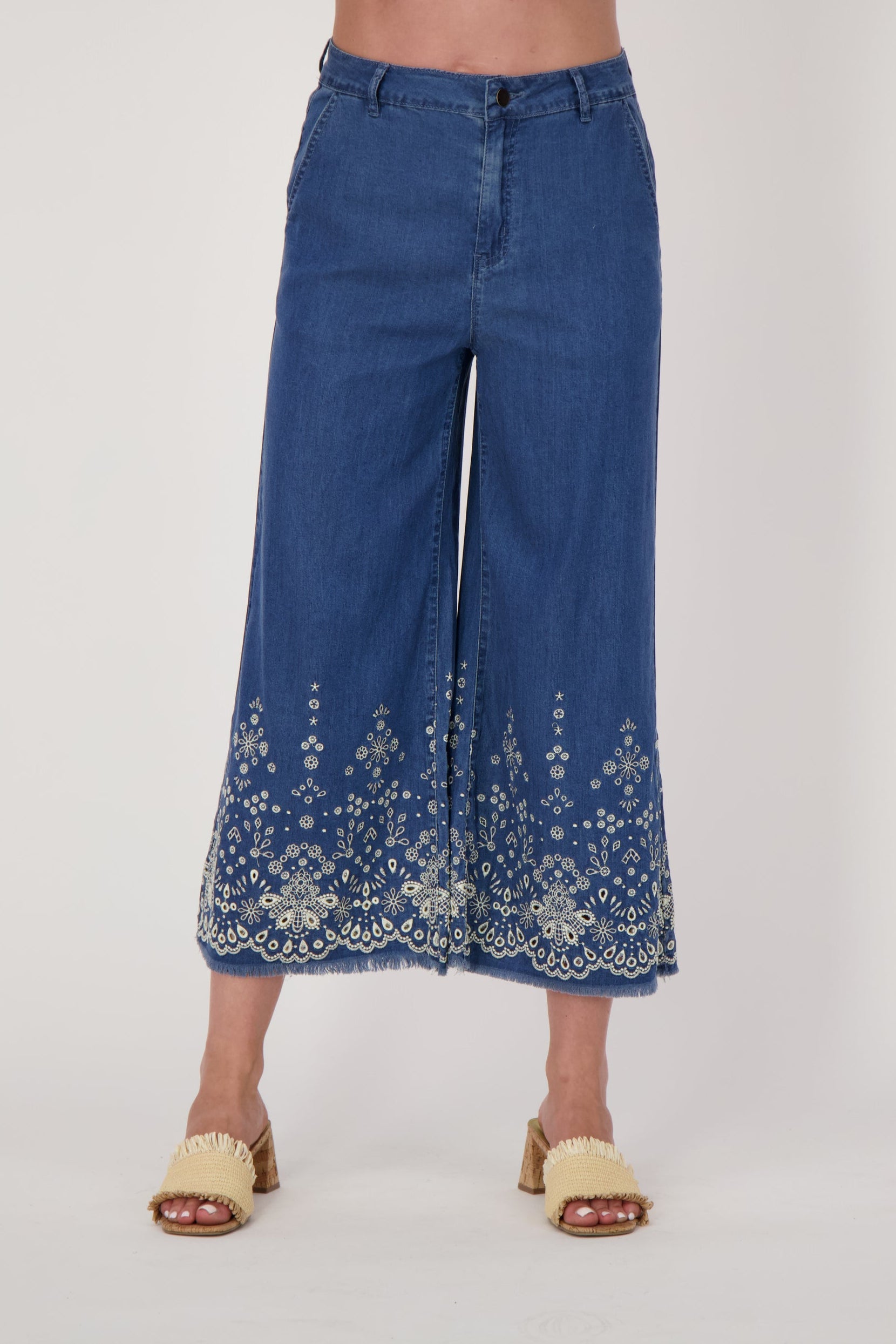 Embroidered Hem Tencel Pant