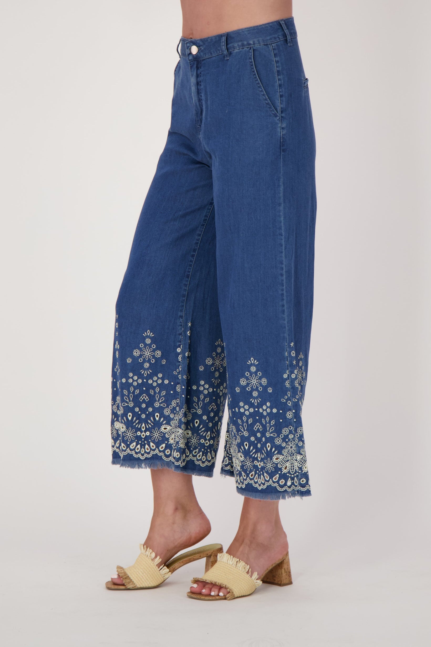 Embroidered Hem Tencel Pant