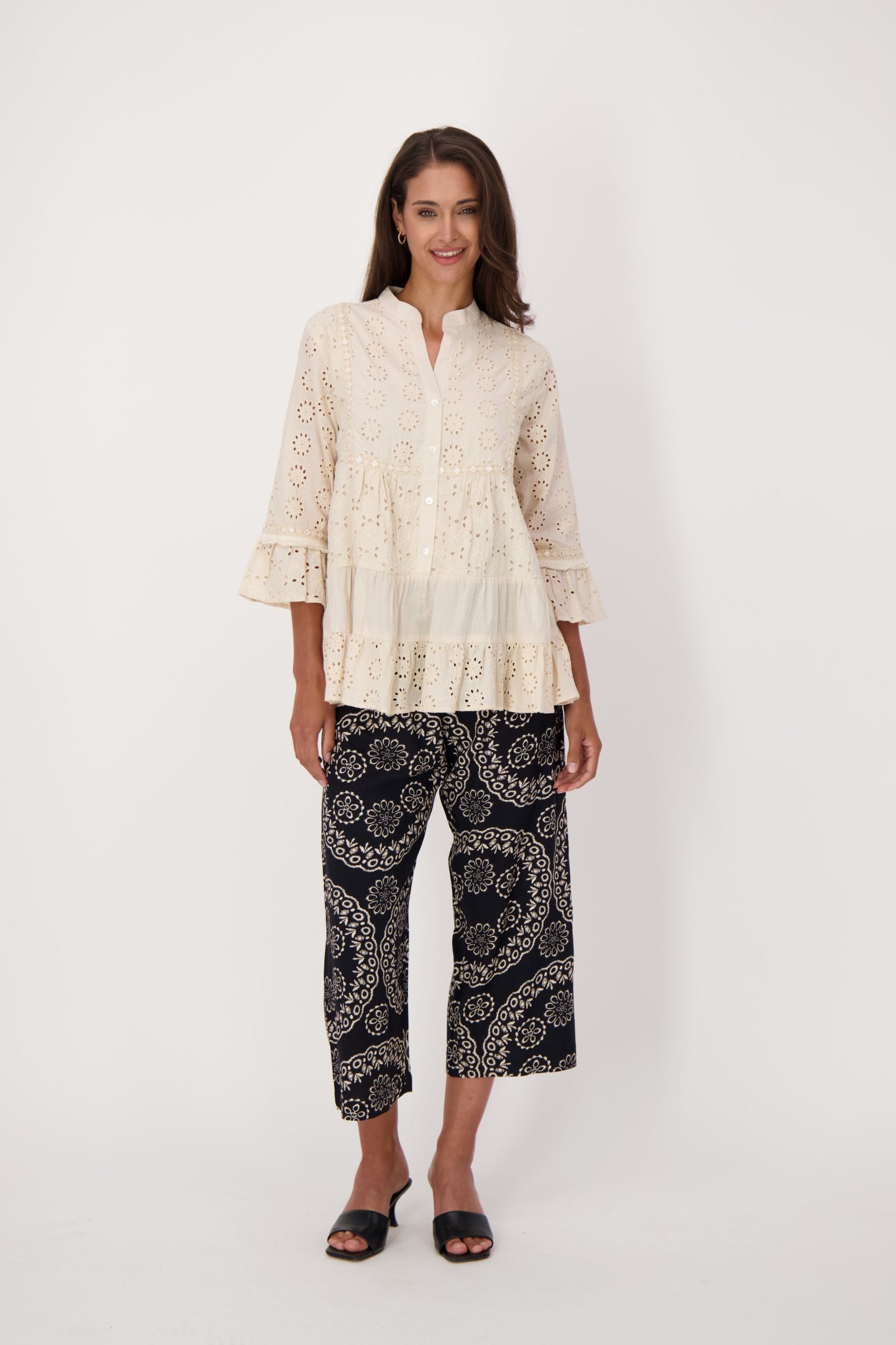 Coastal Print Wide Leg Pants
