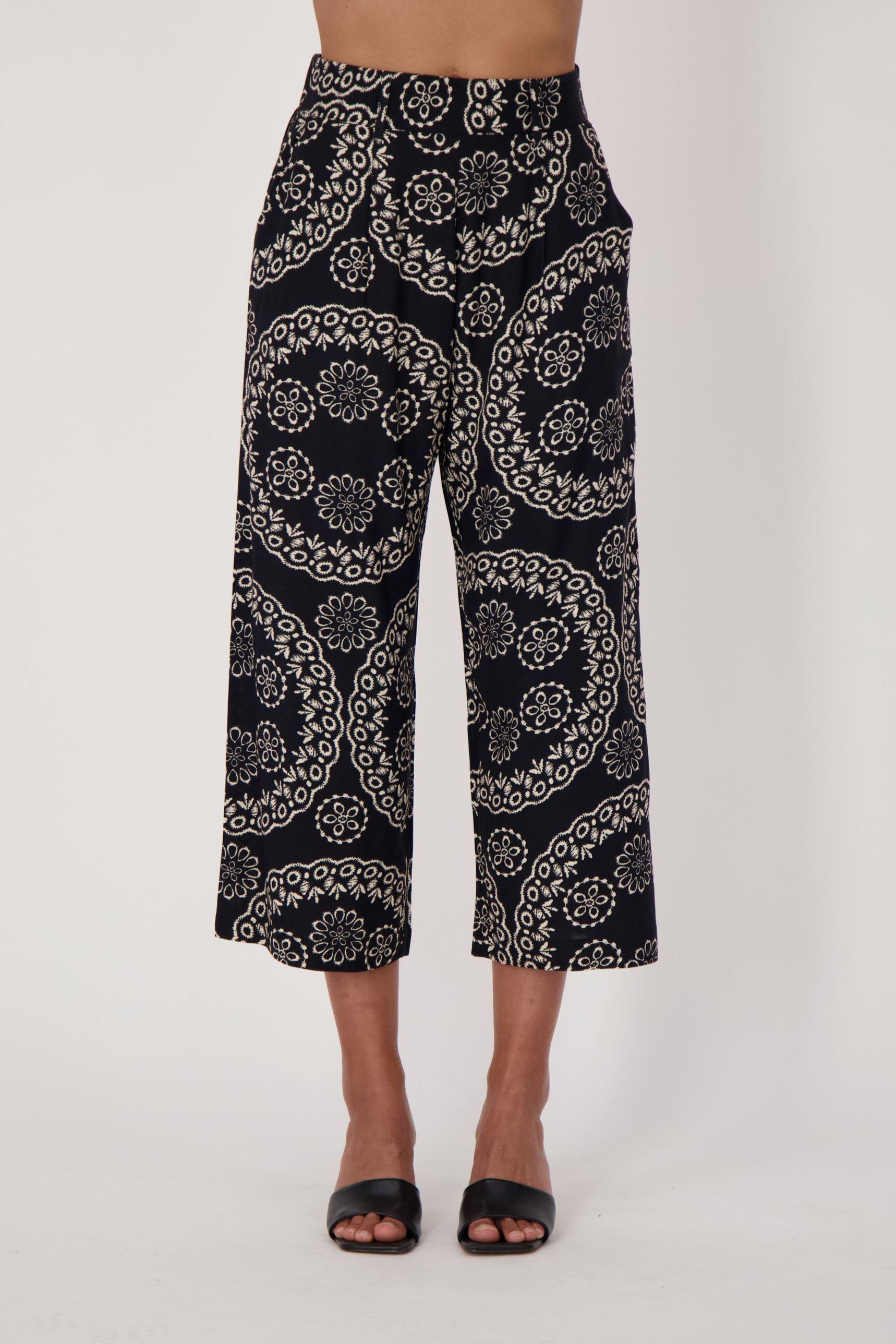 Coastal Print Wide Leg Pants
