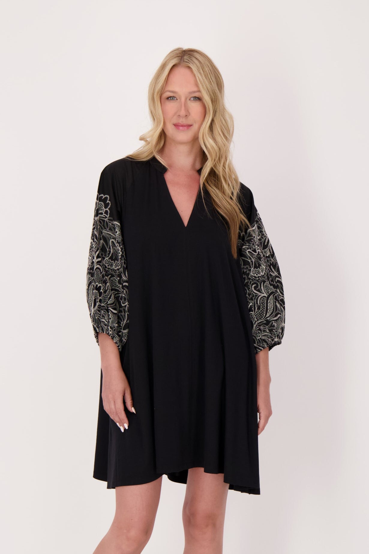 Embroidered Puff Sleeve Dress