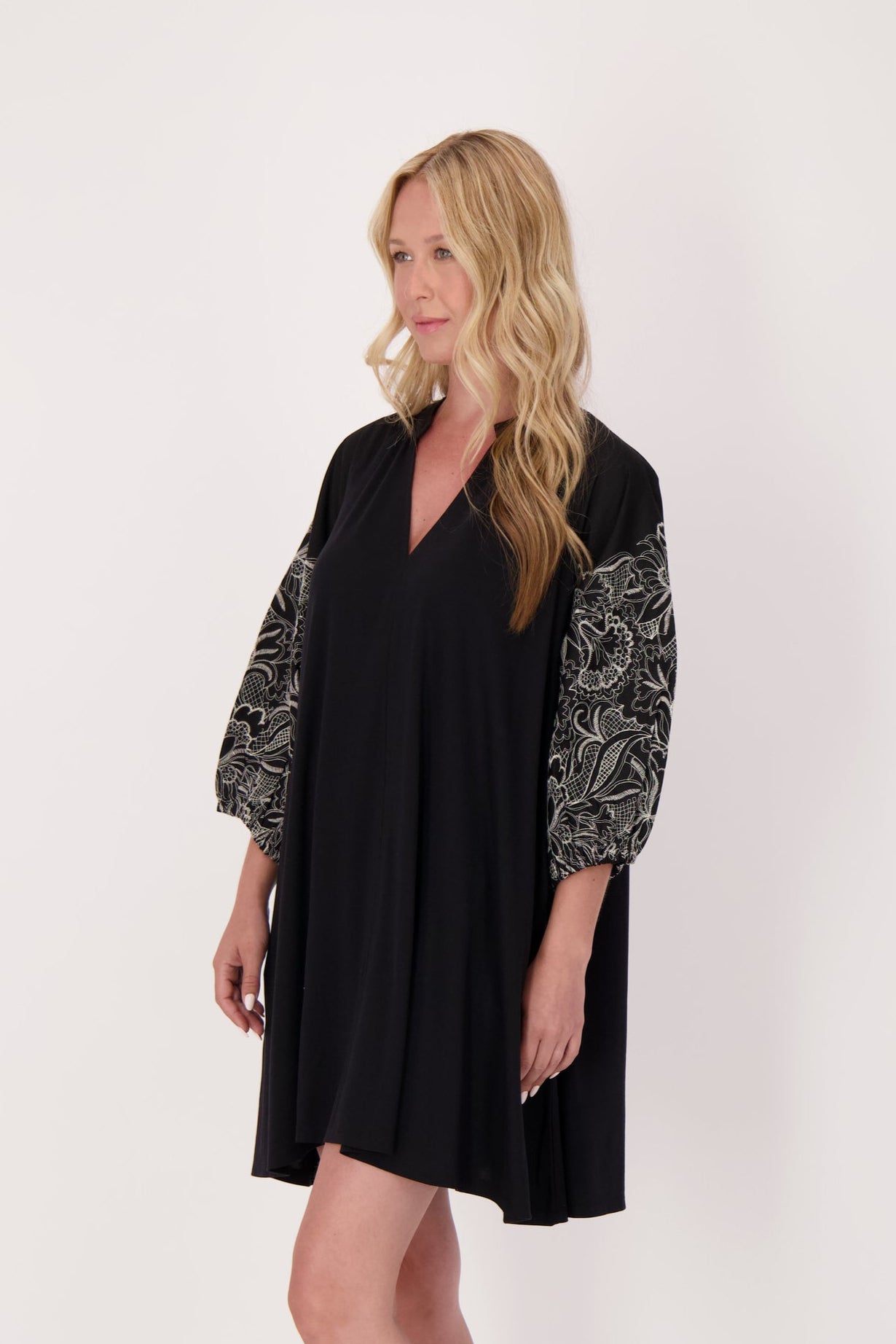 Embroidered Puff Sleeve Dress