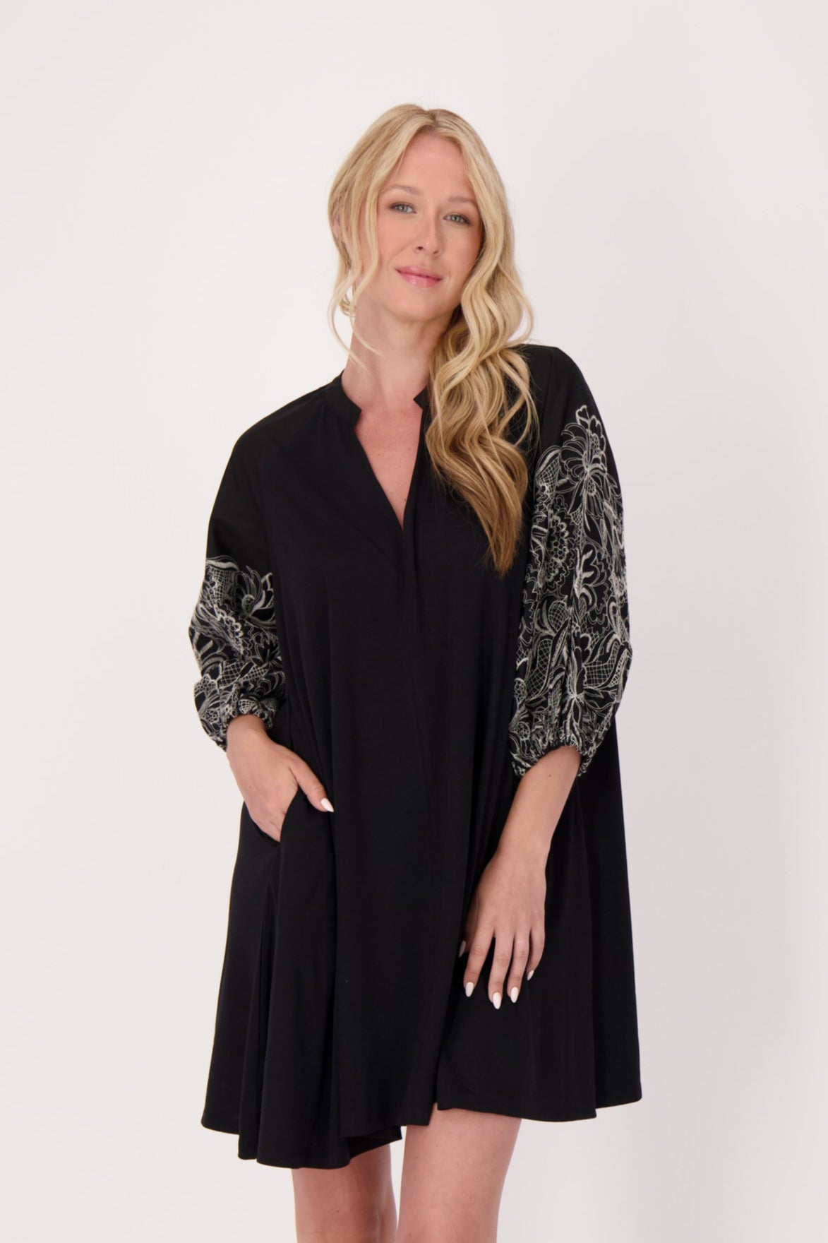 Embroidered Puff Sleeve Dress