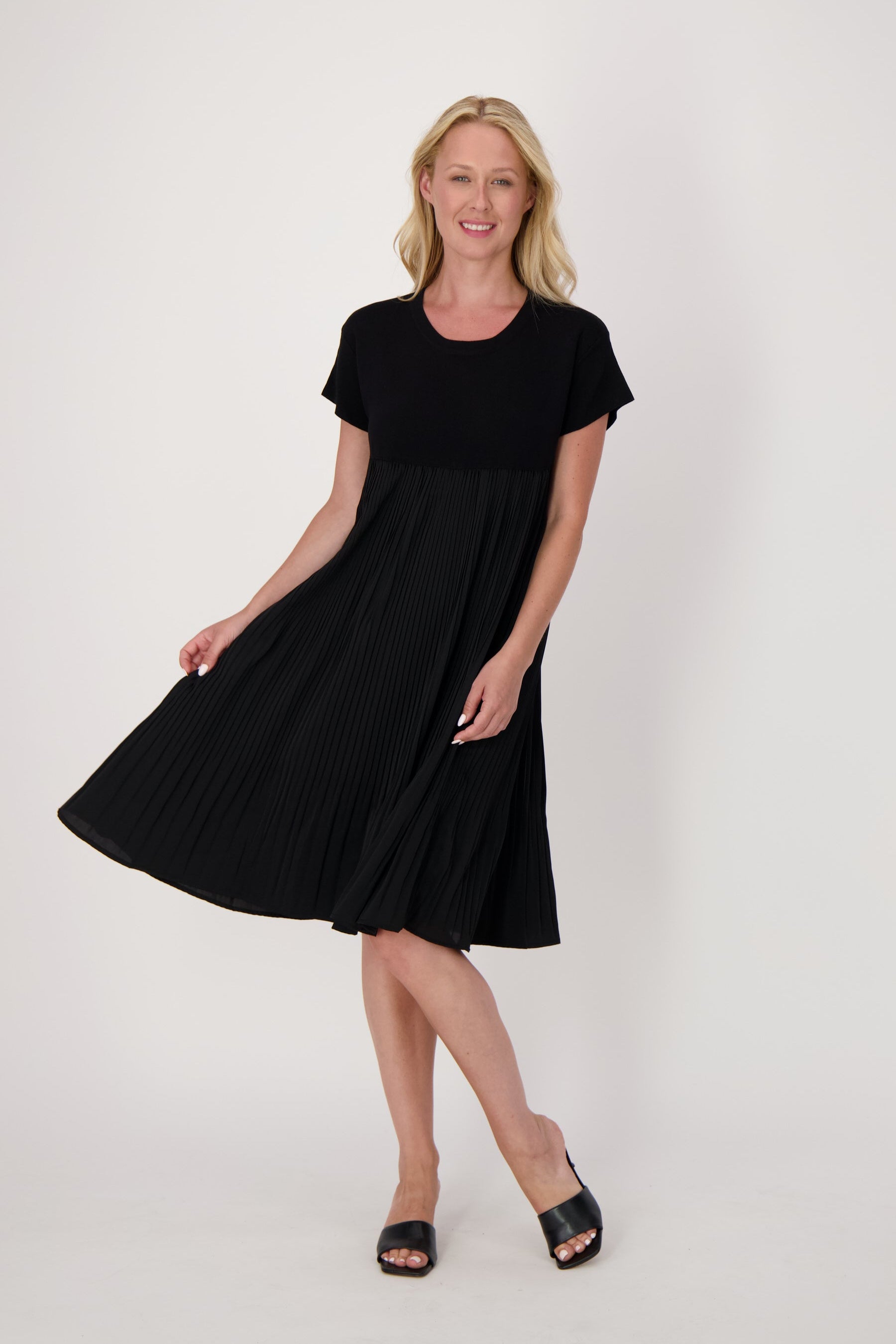 Pleated Cap Sleeve Dress