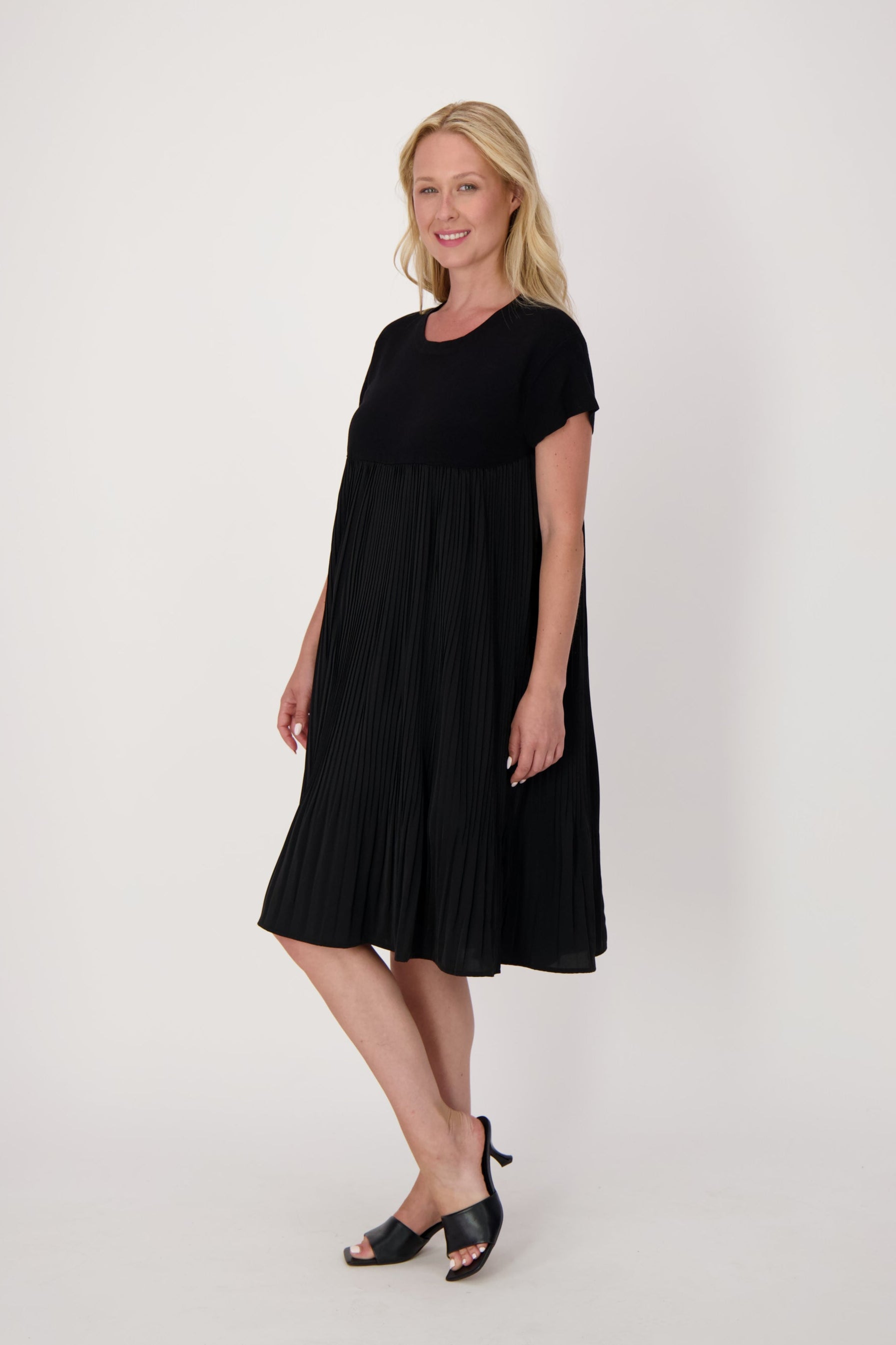 Pleated Cap Sleeve Dress