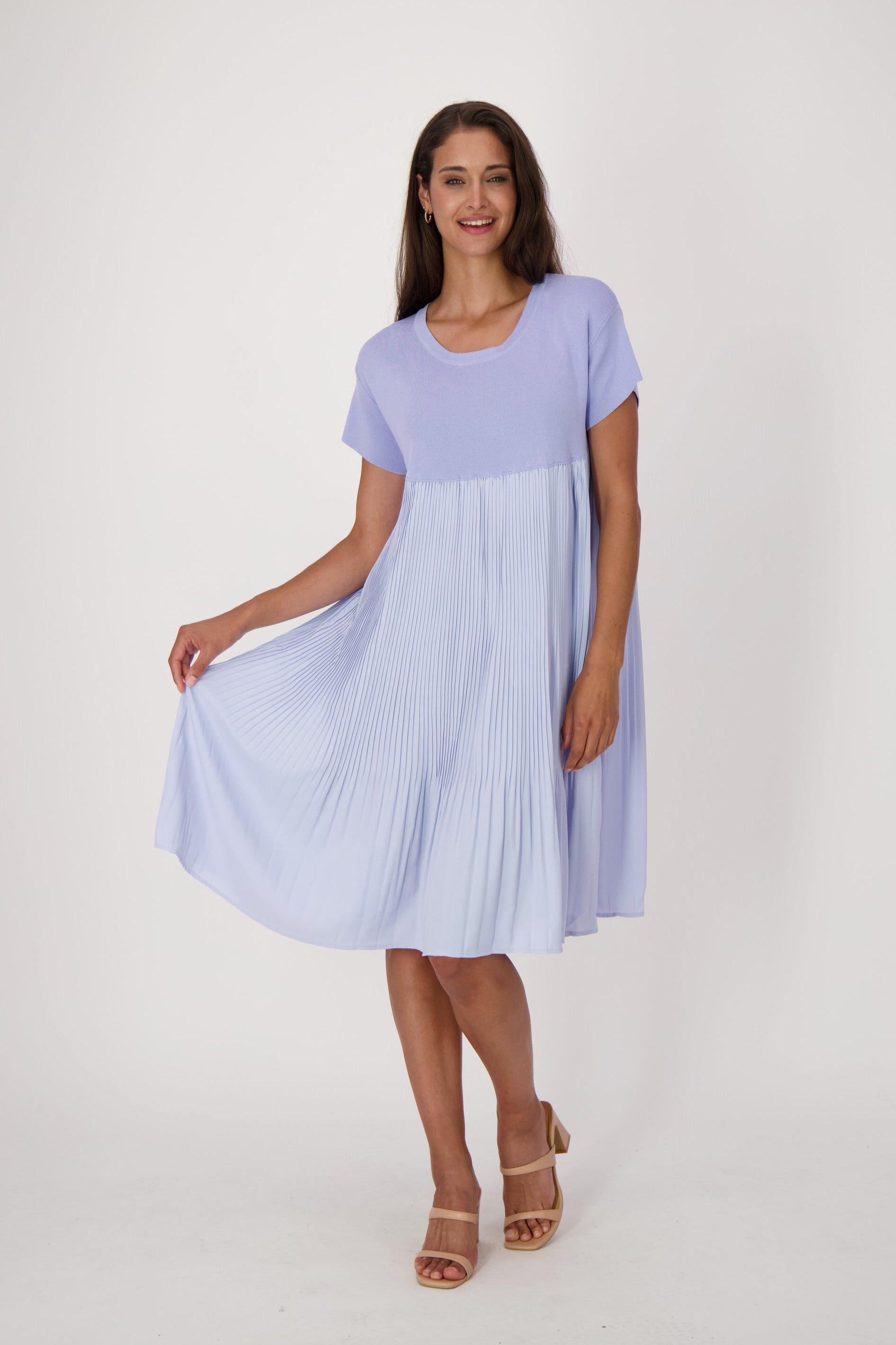 Pleated Cap Sleeve Dress
