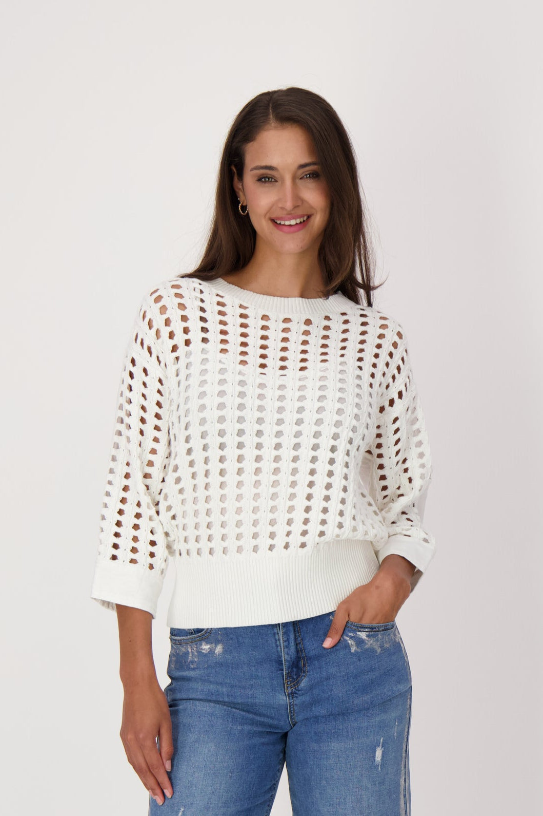 Open Weave Knit Cotton Sweater With Tank
