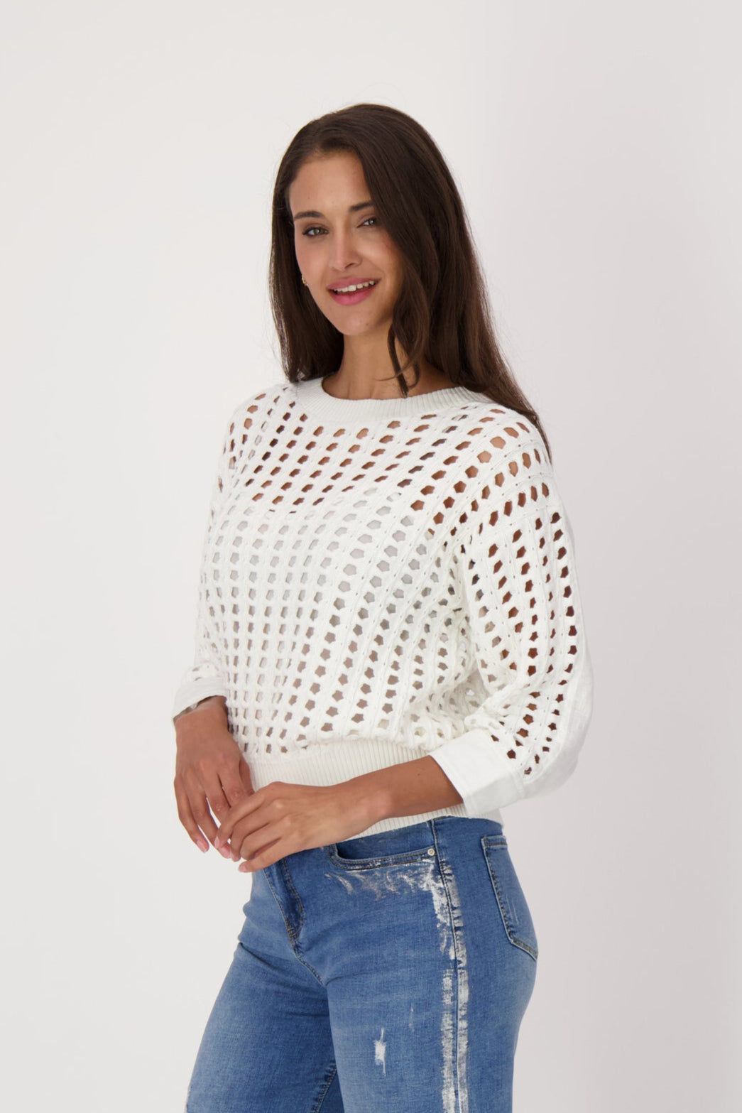 Open Weave Knit Cotton Sweater With Tank