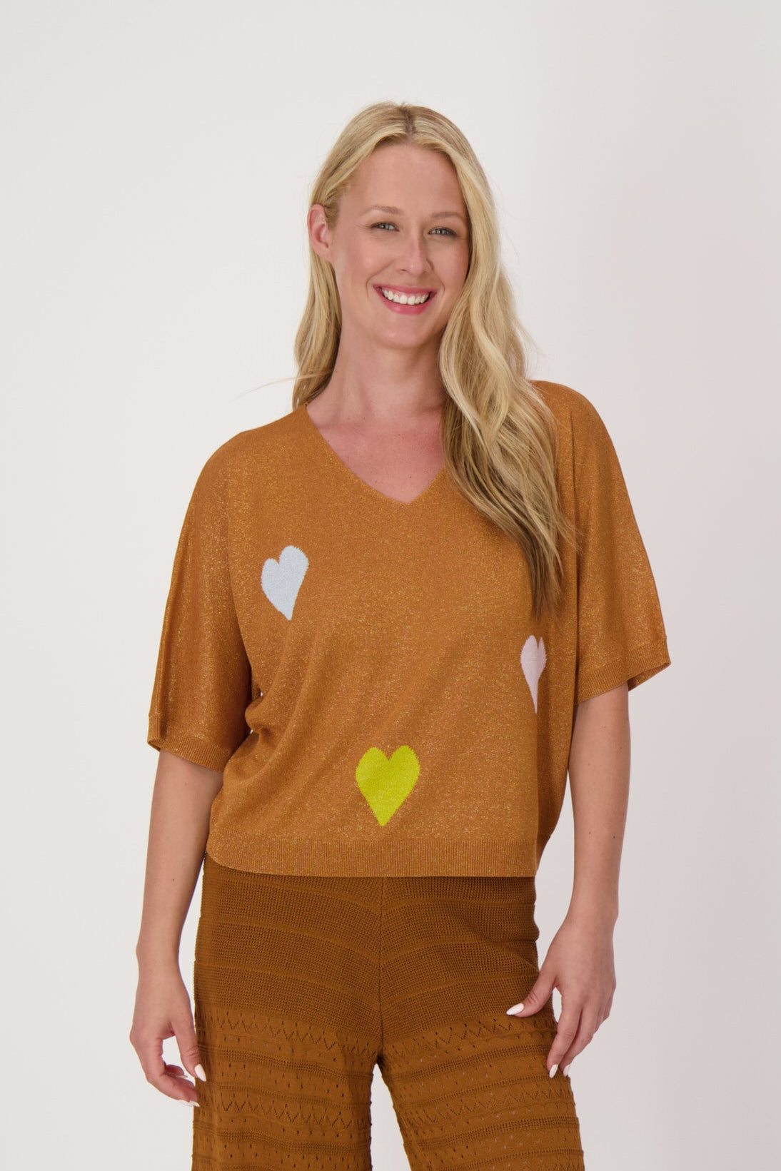 Heart Print Lurex Knit Top