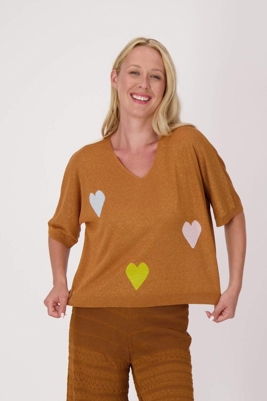 Heart Print Lurex Knit Top