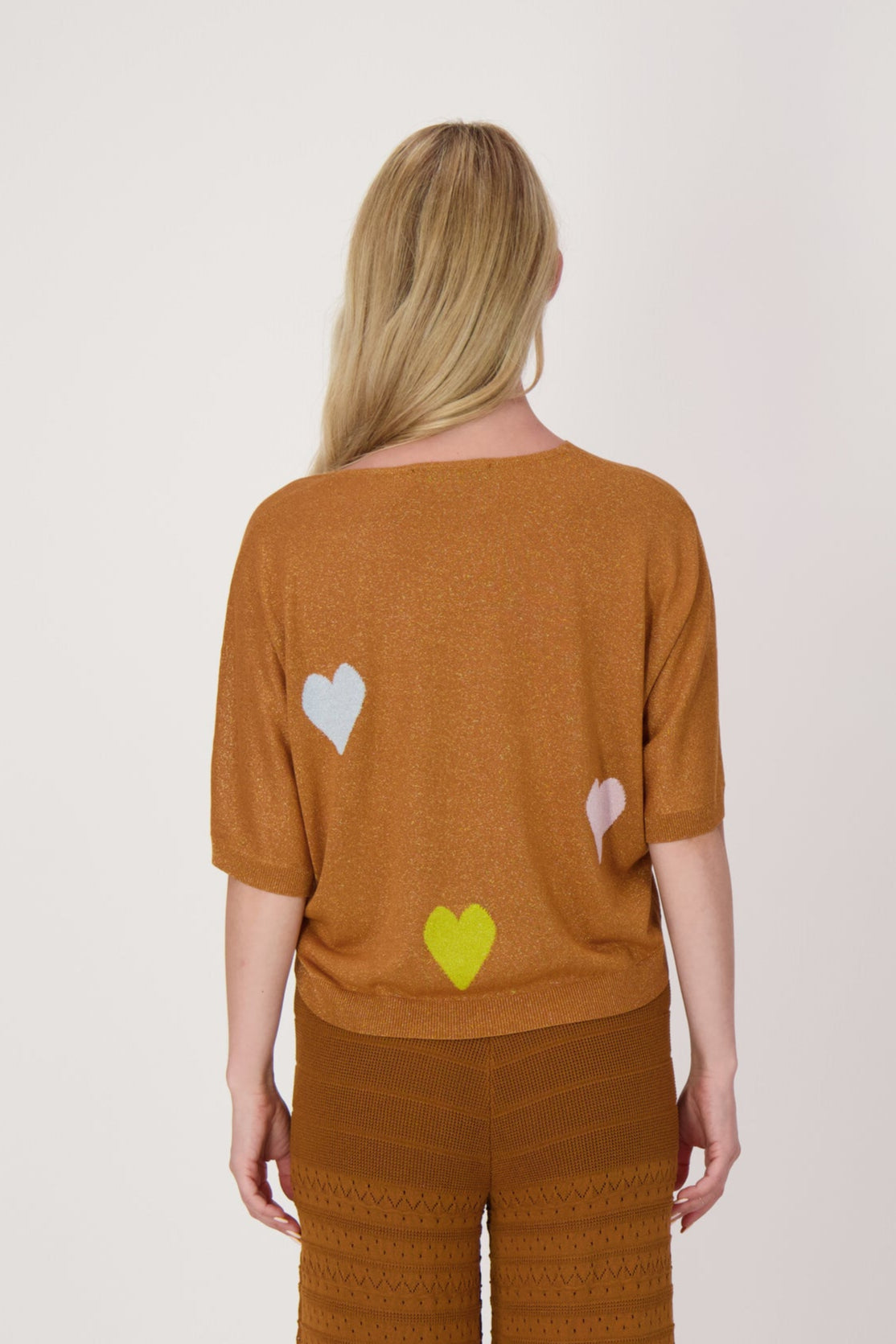 Heart Print Lurex Knit Top