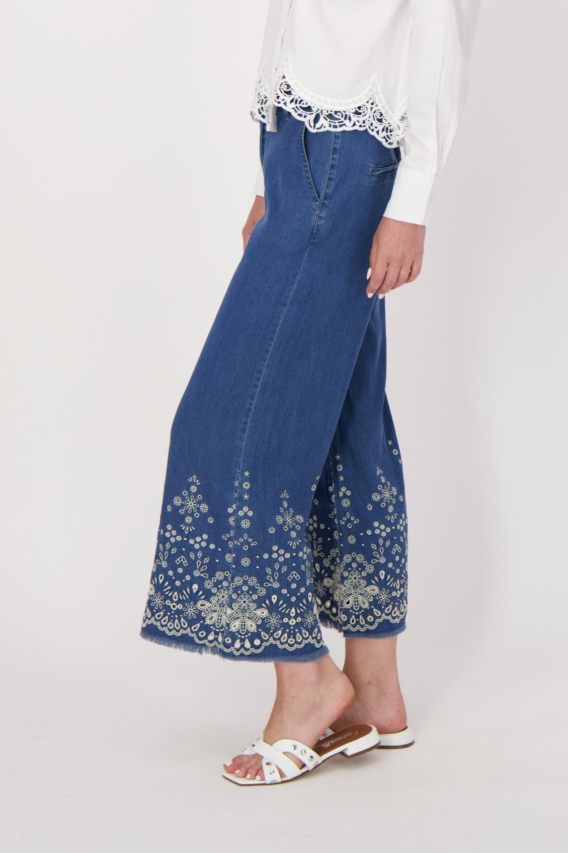 Embroidered Hem Tencel Pant