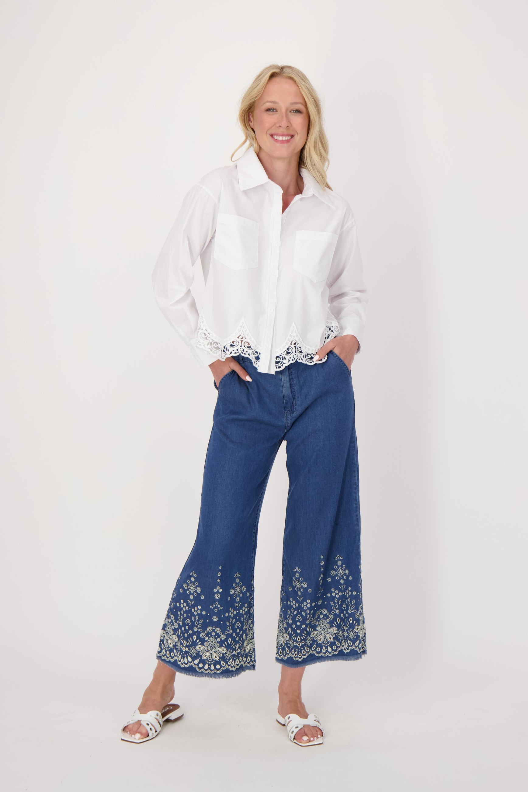 Embroidered Hem Tencel Pant