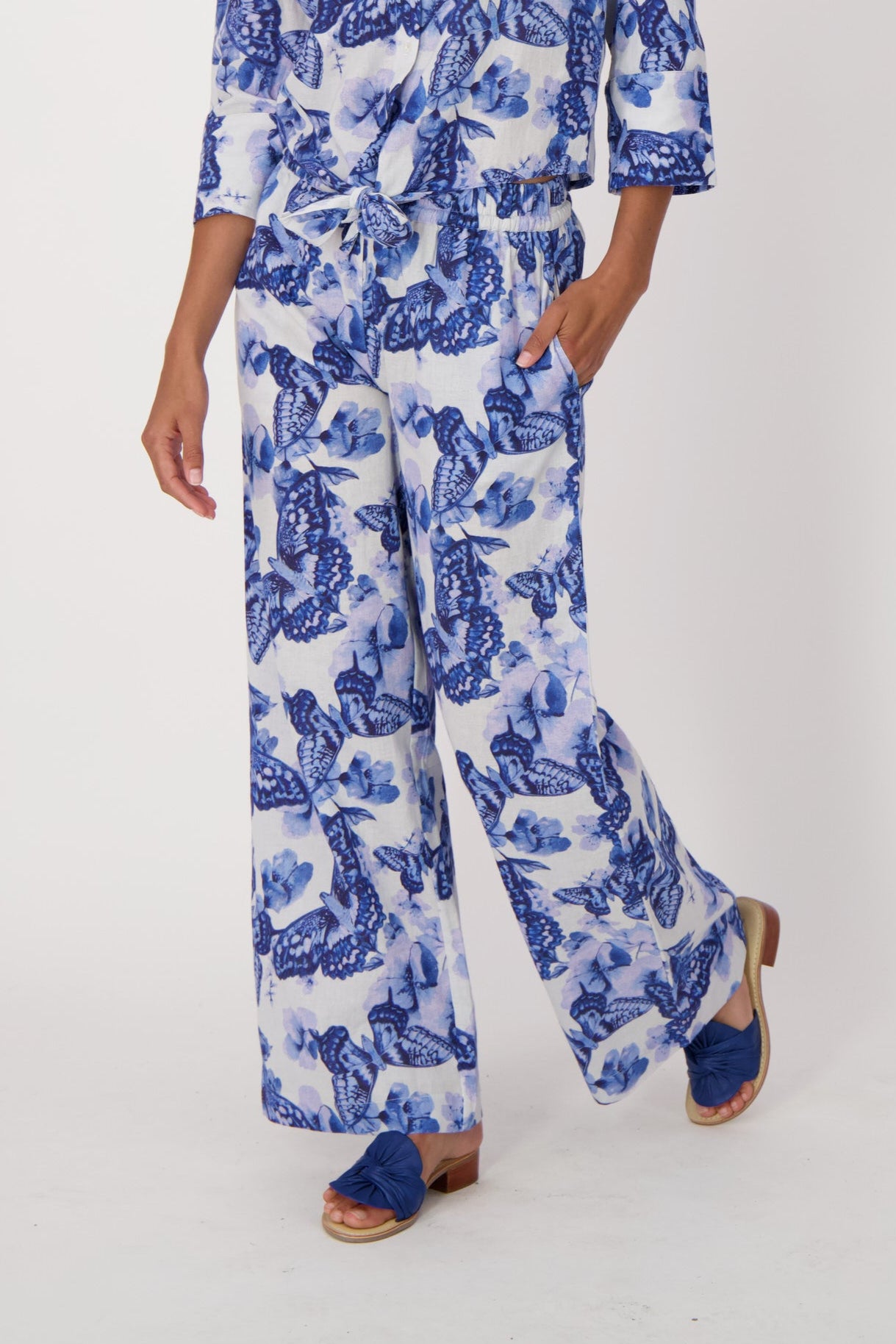 Butterfly Print Wide Leg Pants
