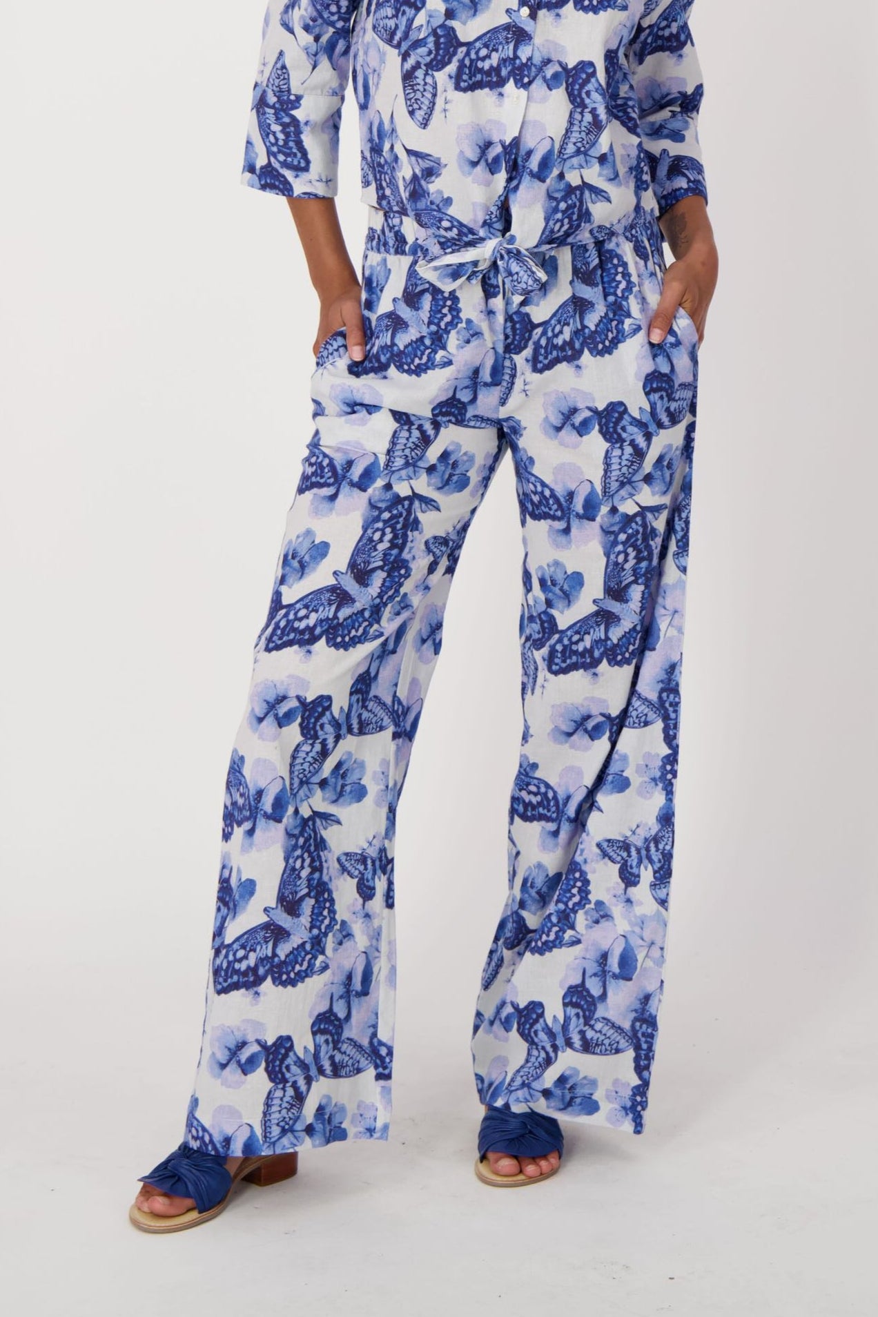 Butterfly Print Wide Leg Pants