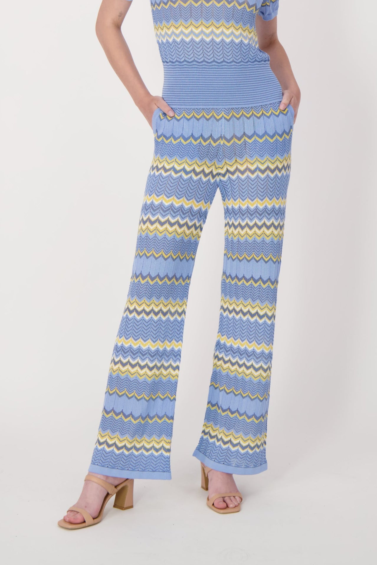 Blue Chevron Multi-Coloured Yarn Knit Pant