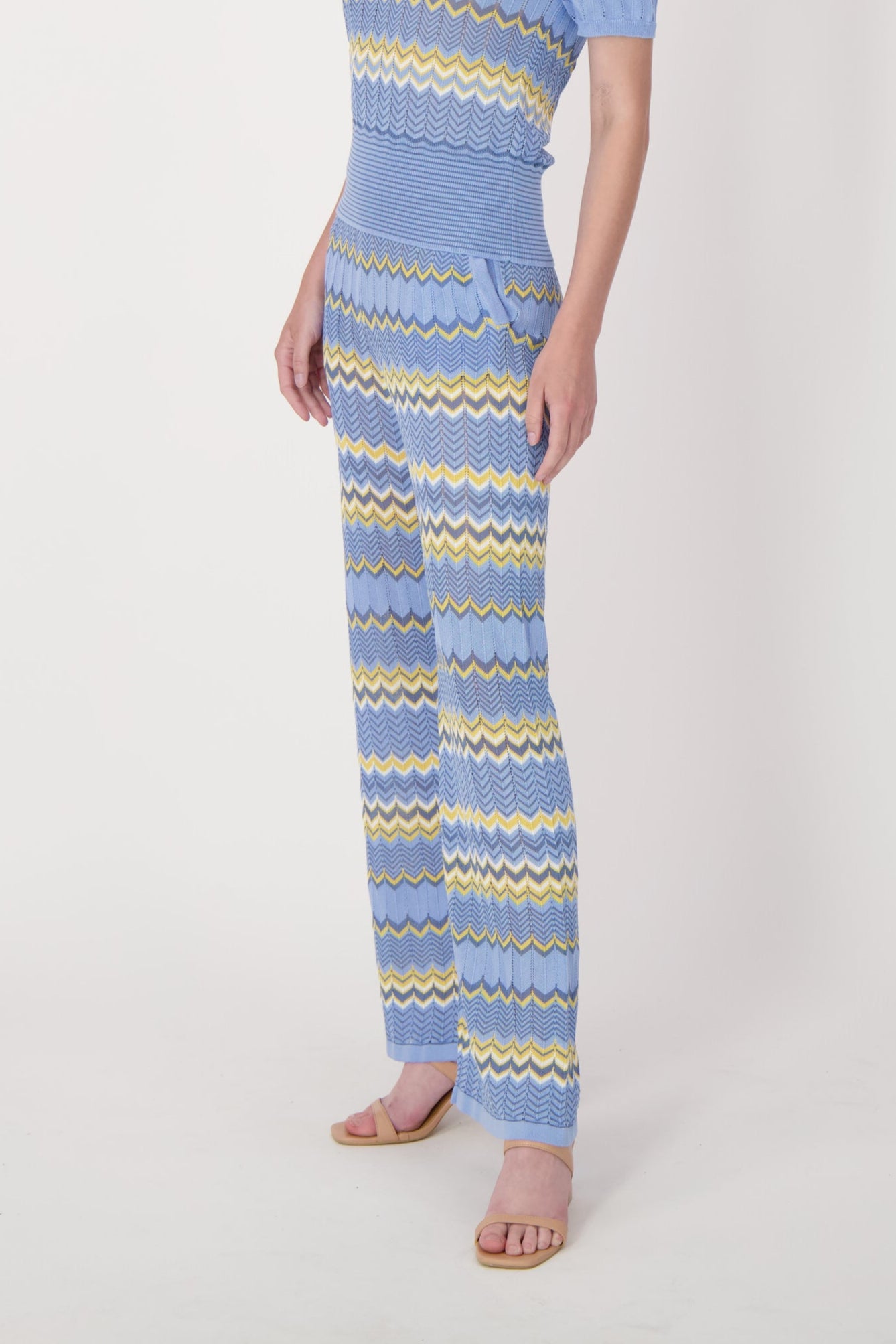 Blue Chevron Multi-Coloured Yarn Knit Pant